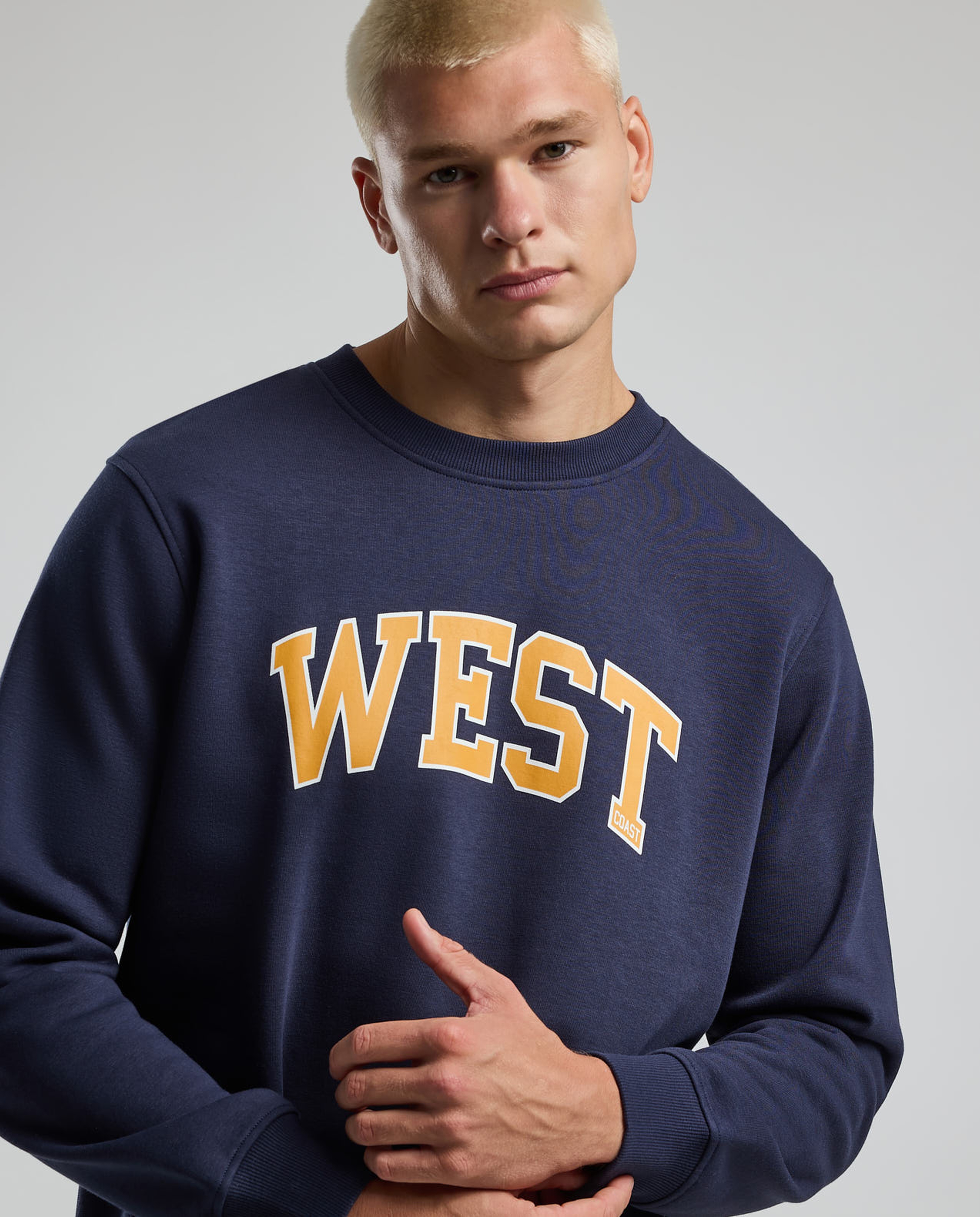 Typography Print Sweatshirt with Crew Neck and Long Sleeves