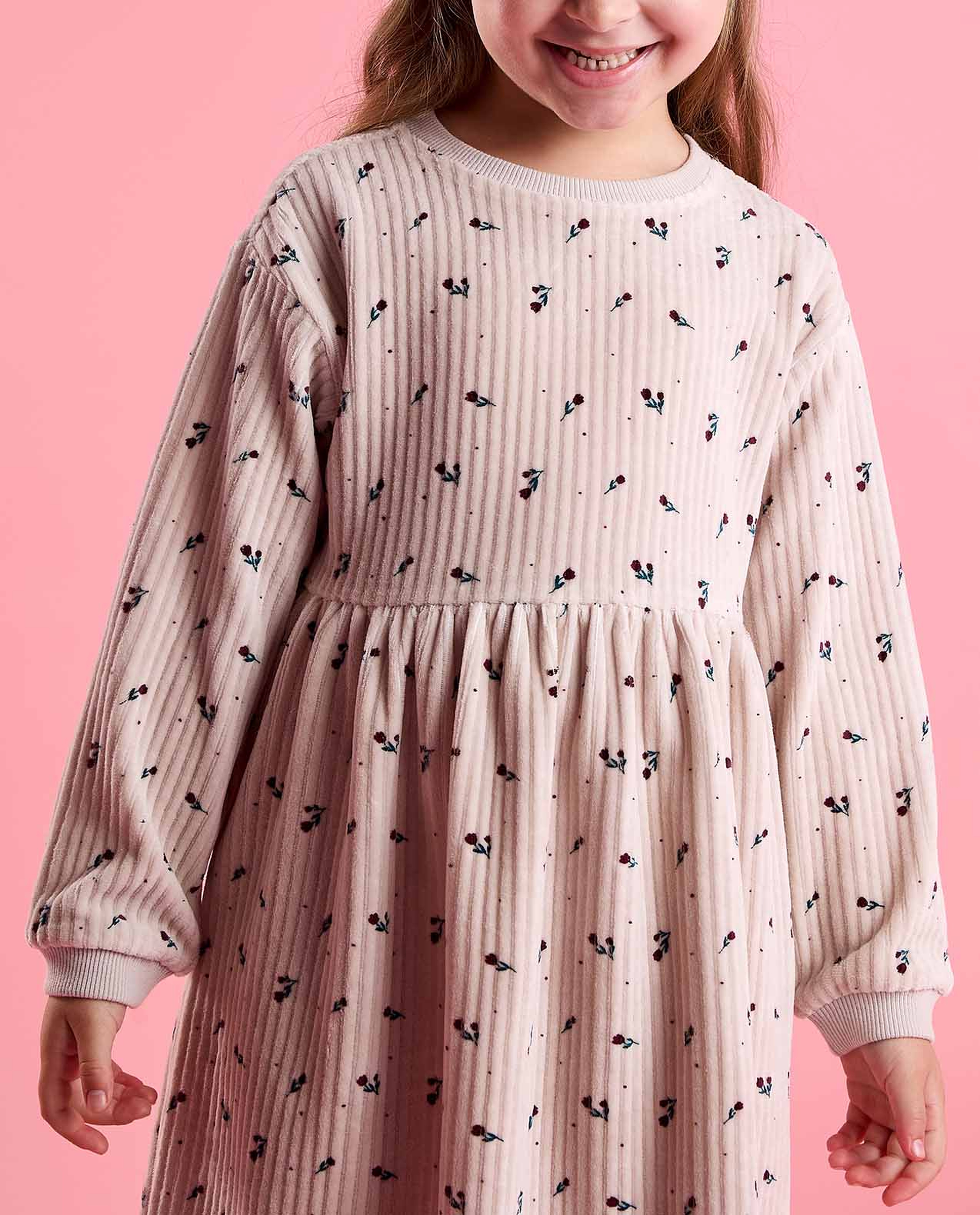 Printed Fit and Flare Dress with Puff Sleeves