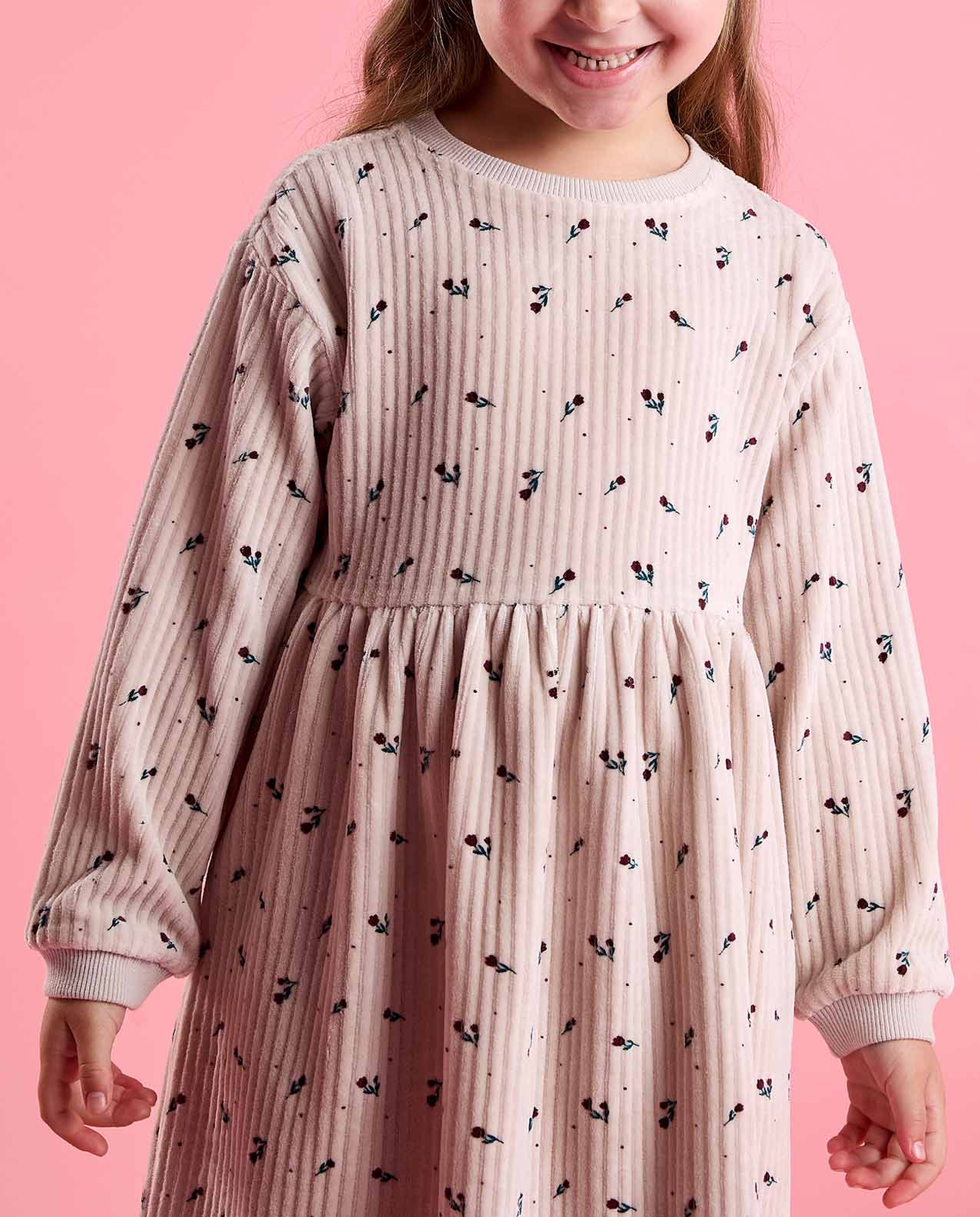 Printed Fit and Flare Dress with Puff Sleeves