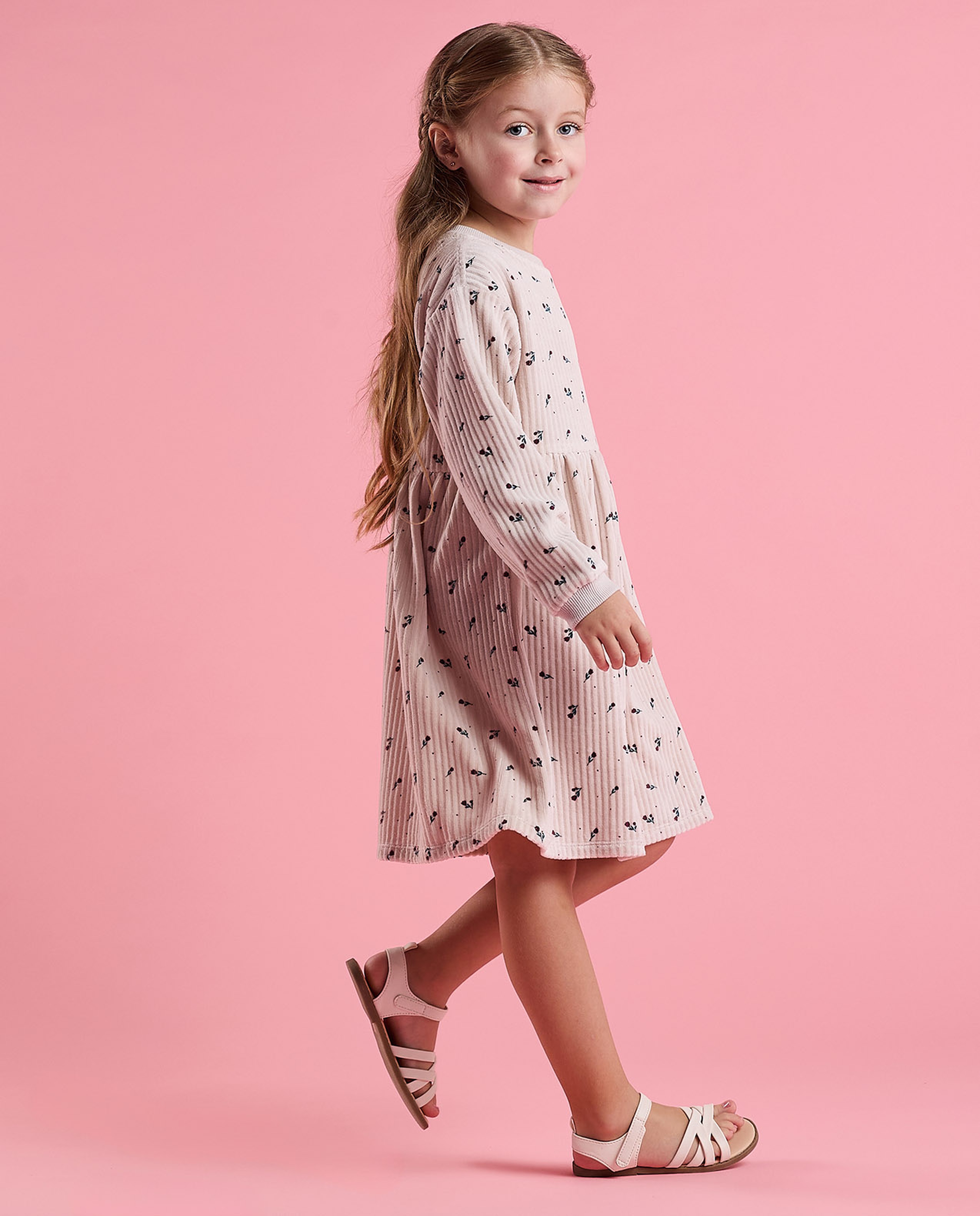 Printed Fit and Flare Dress with Puff Sleeves