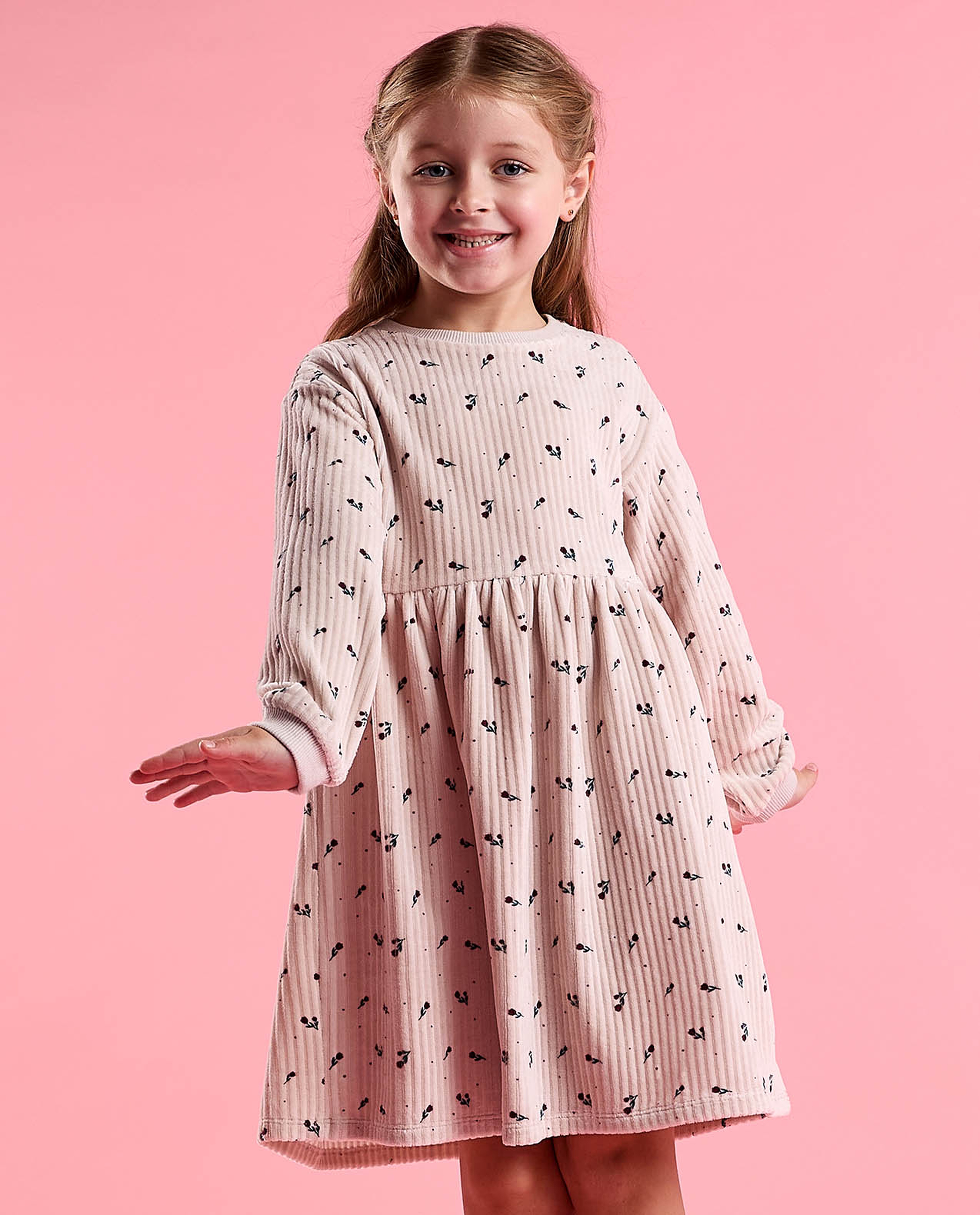 Printed Fit and Flare Dress with Puff Sleeves