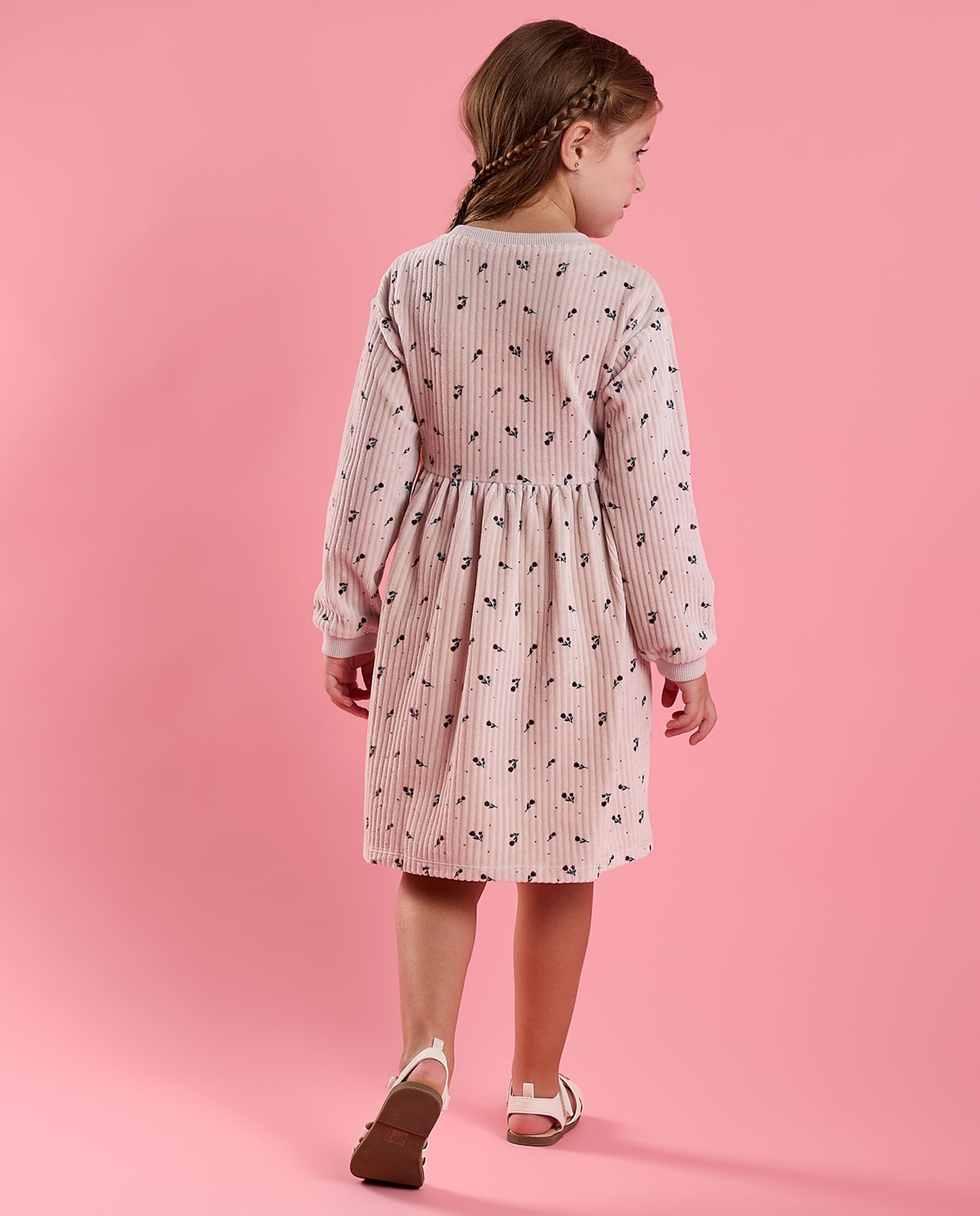 Printed Fit and Flare Dress with Puff Sleeves