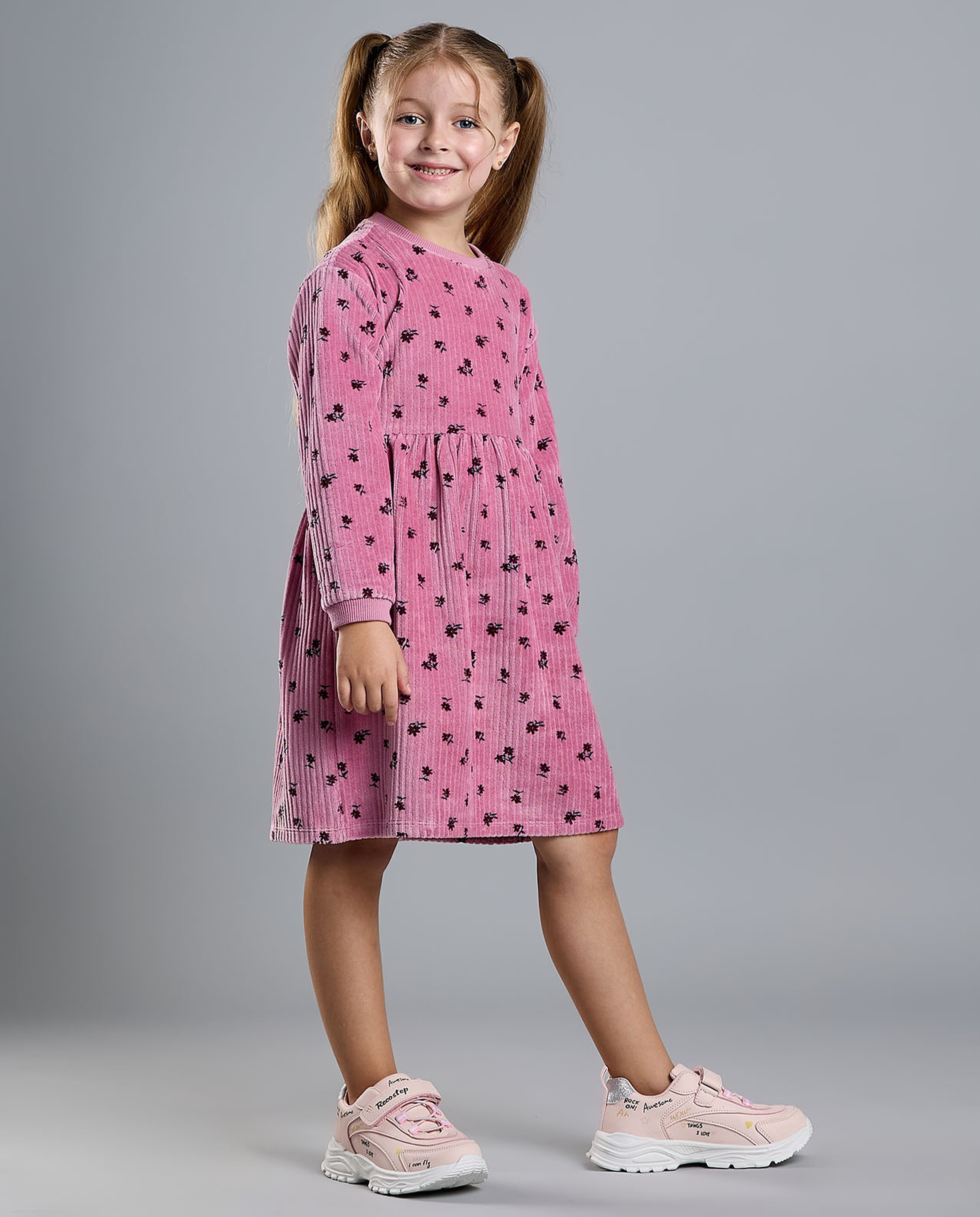 Printed Fit and Flare Dress with Puff Sleeves