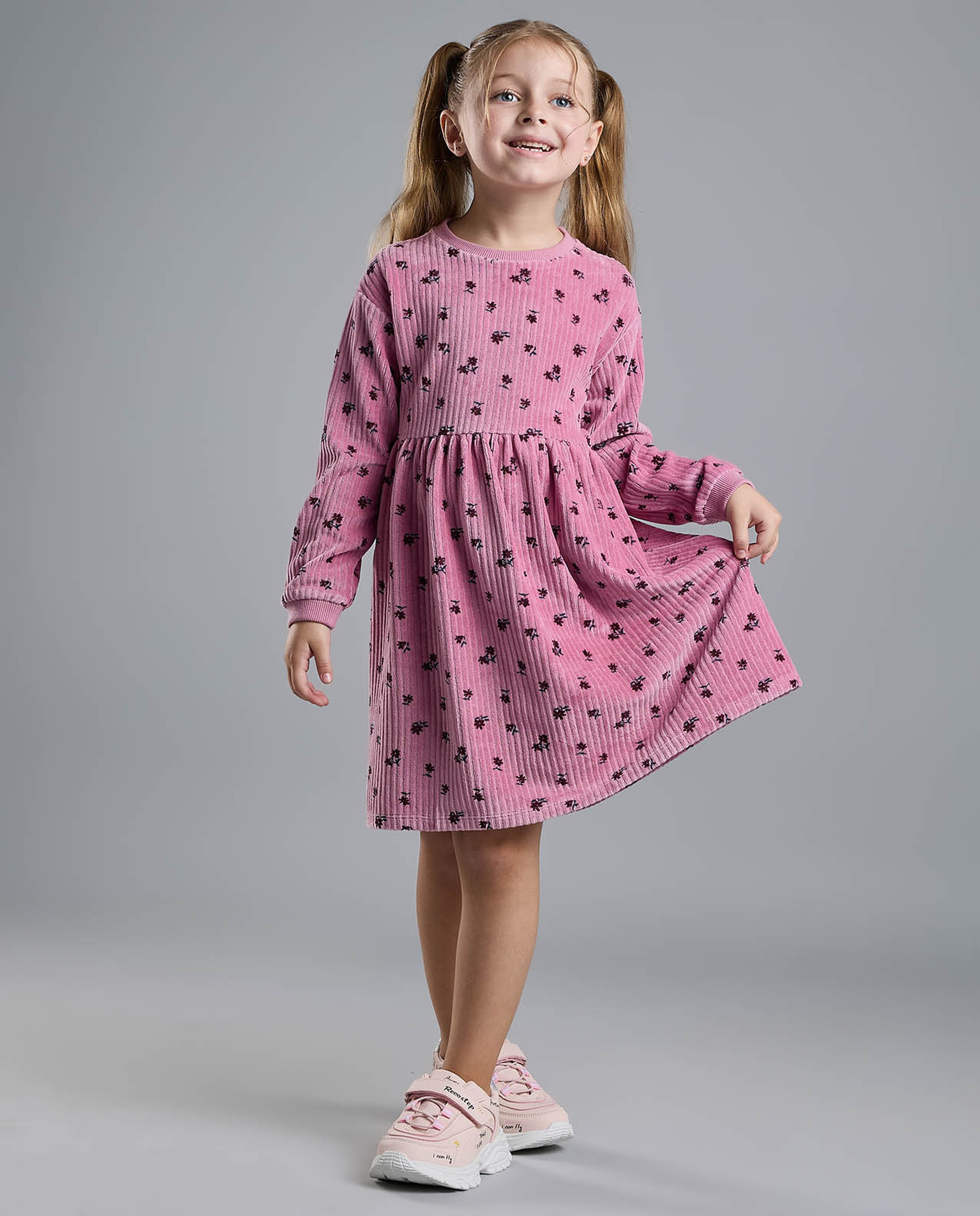 Printed Fit and Flare Dress with Puff Sleeves