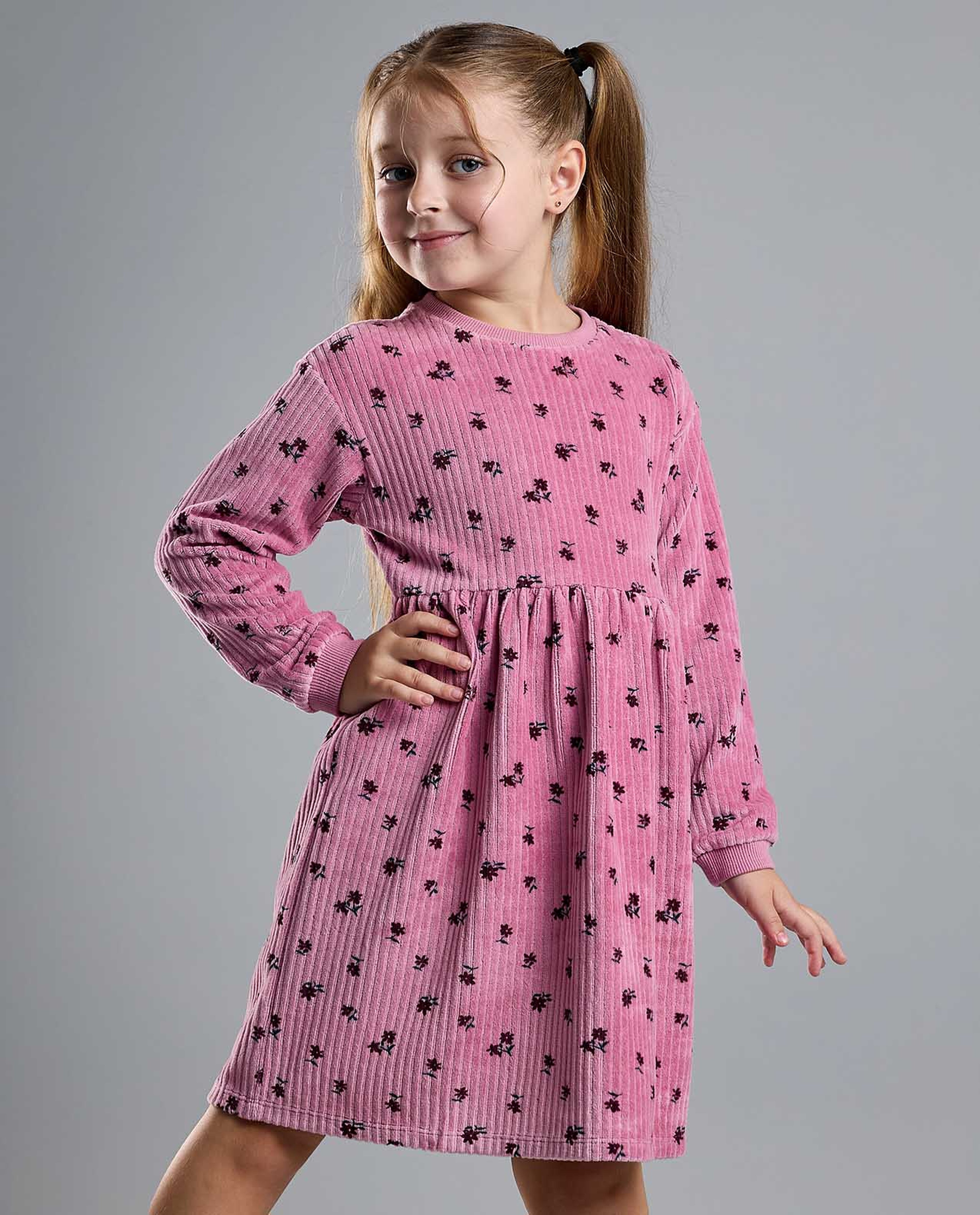 Printed Fit and Flare Dress with Puff Sleeves