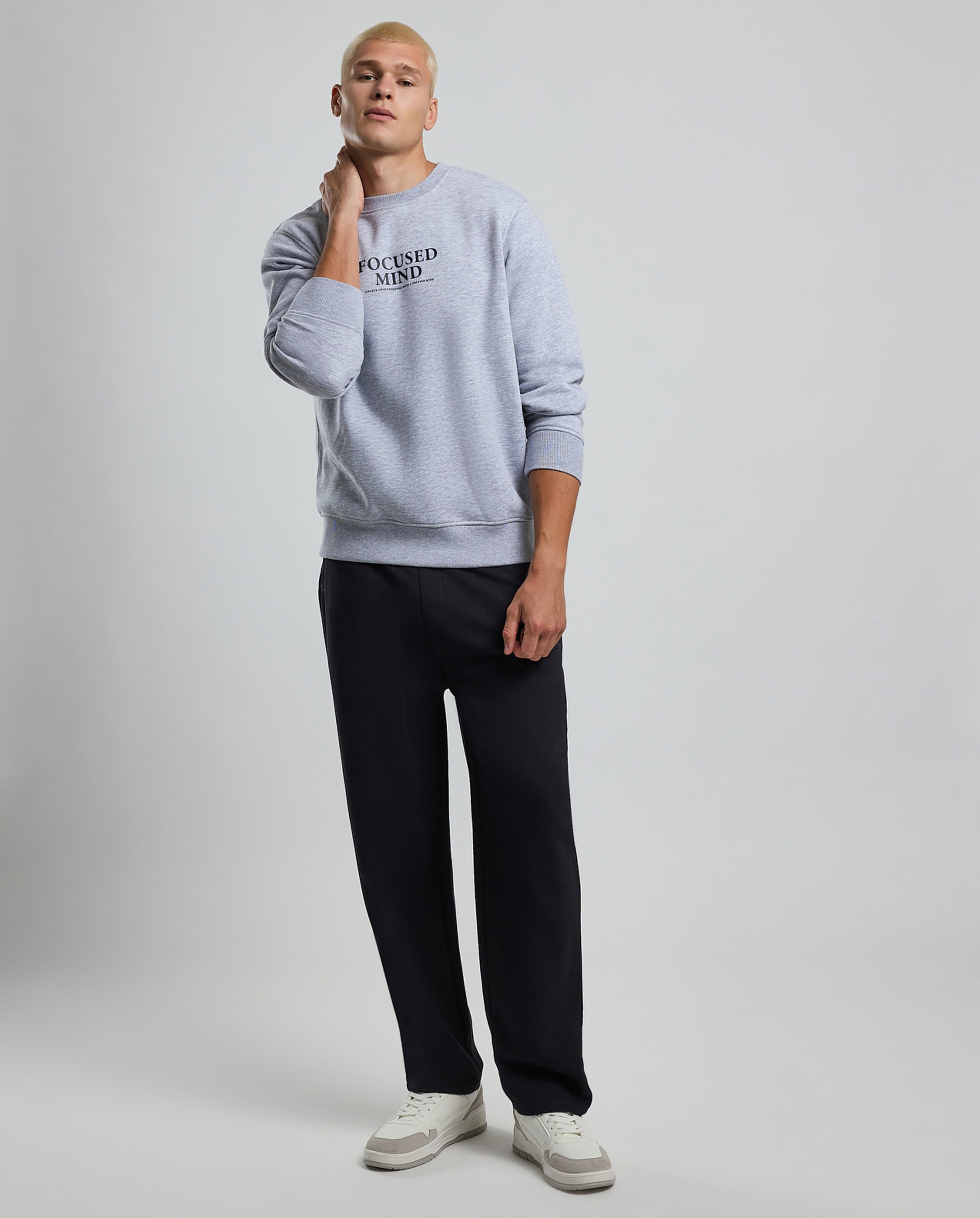 Typography Print Sweatshirt with Crew Neck and Long Sleeves