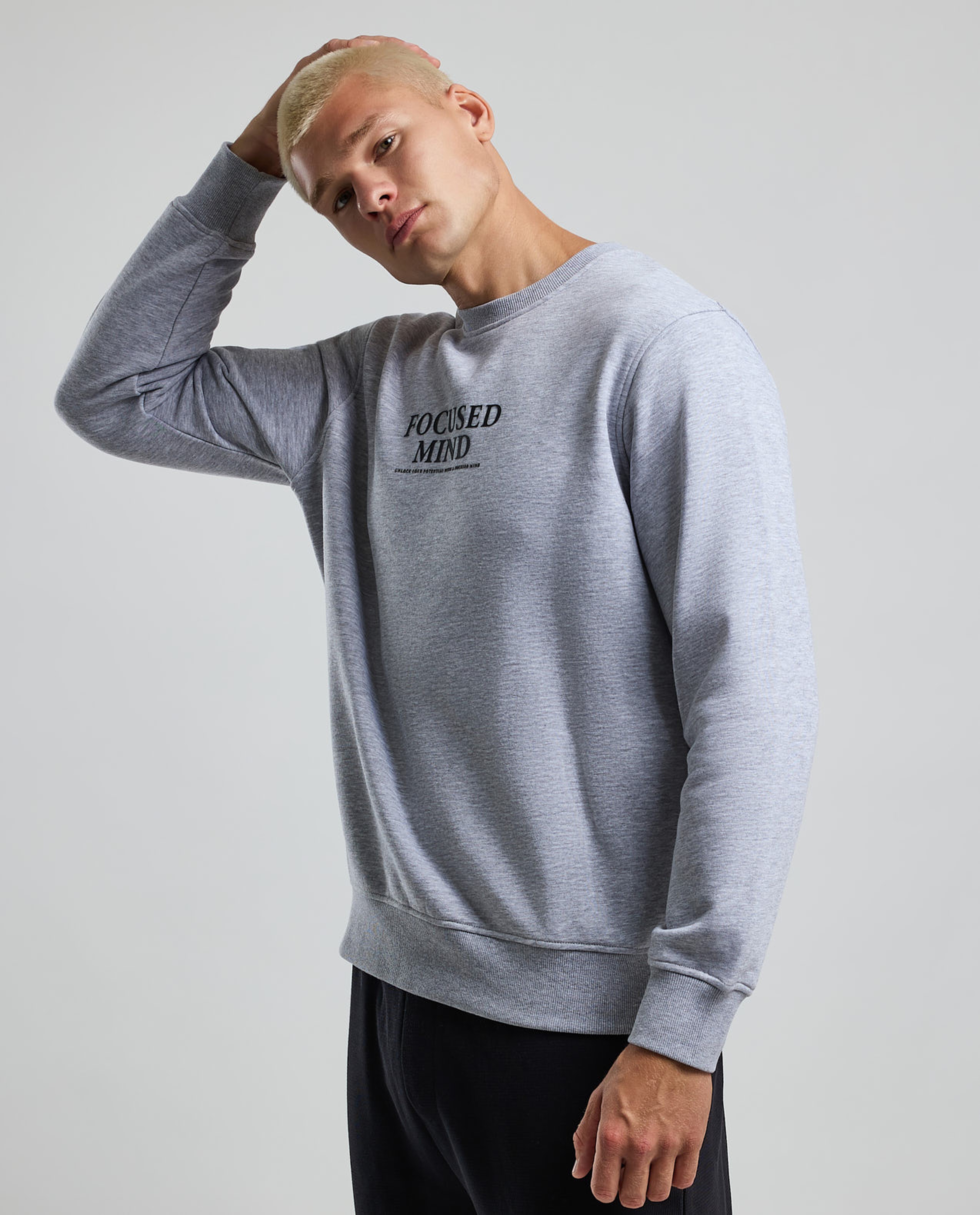 Typography Print Sweatshirt with Crew Neck and Long Sleeves