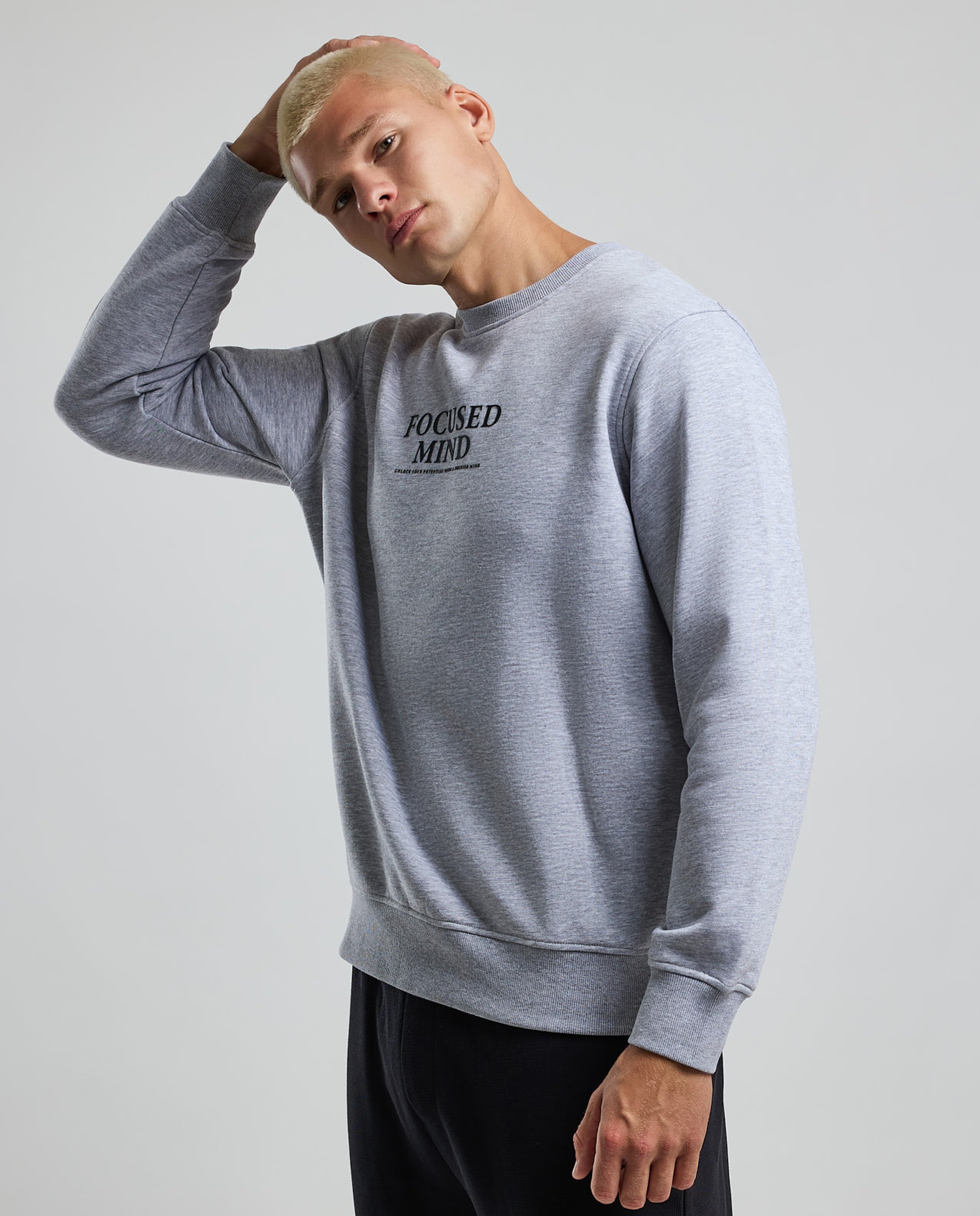Typography Print Sweatshirt with Crew Neck and Long Sleeves