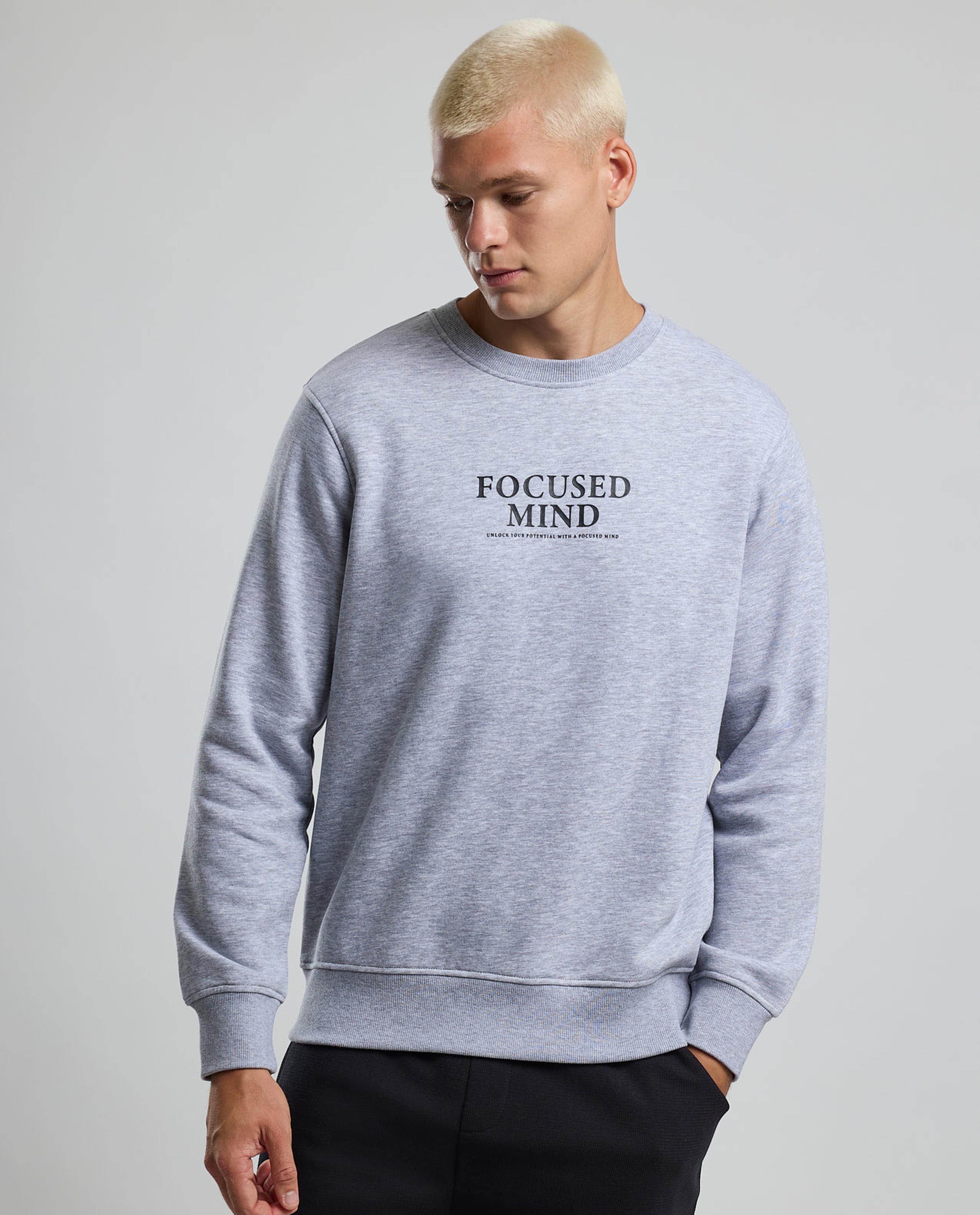 Typography Print Sweatshirt with Crew Neck and Long Sleeves