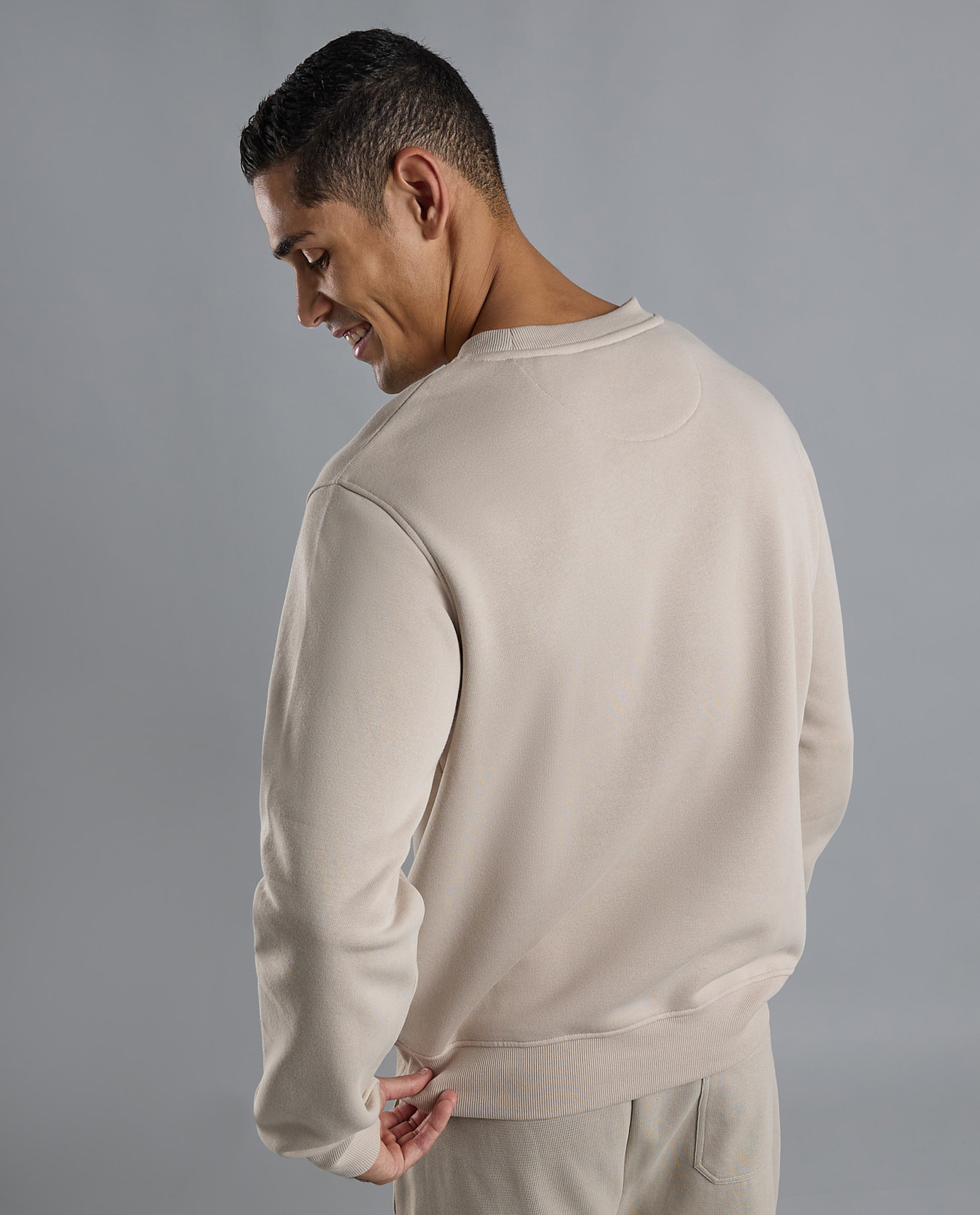 Typography Print Sweatshirt with Crew Neck and Long Sleeves