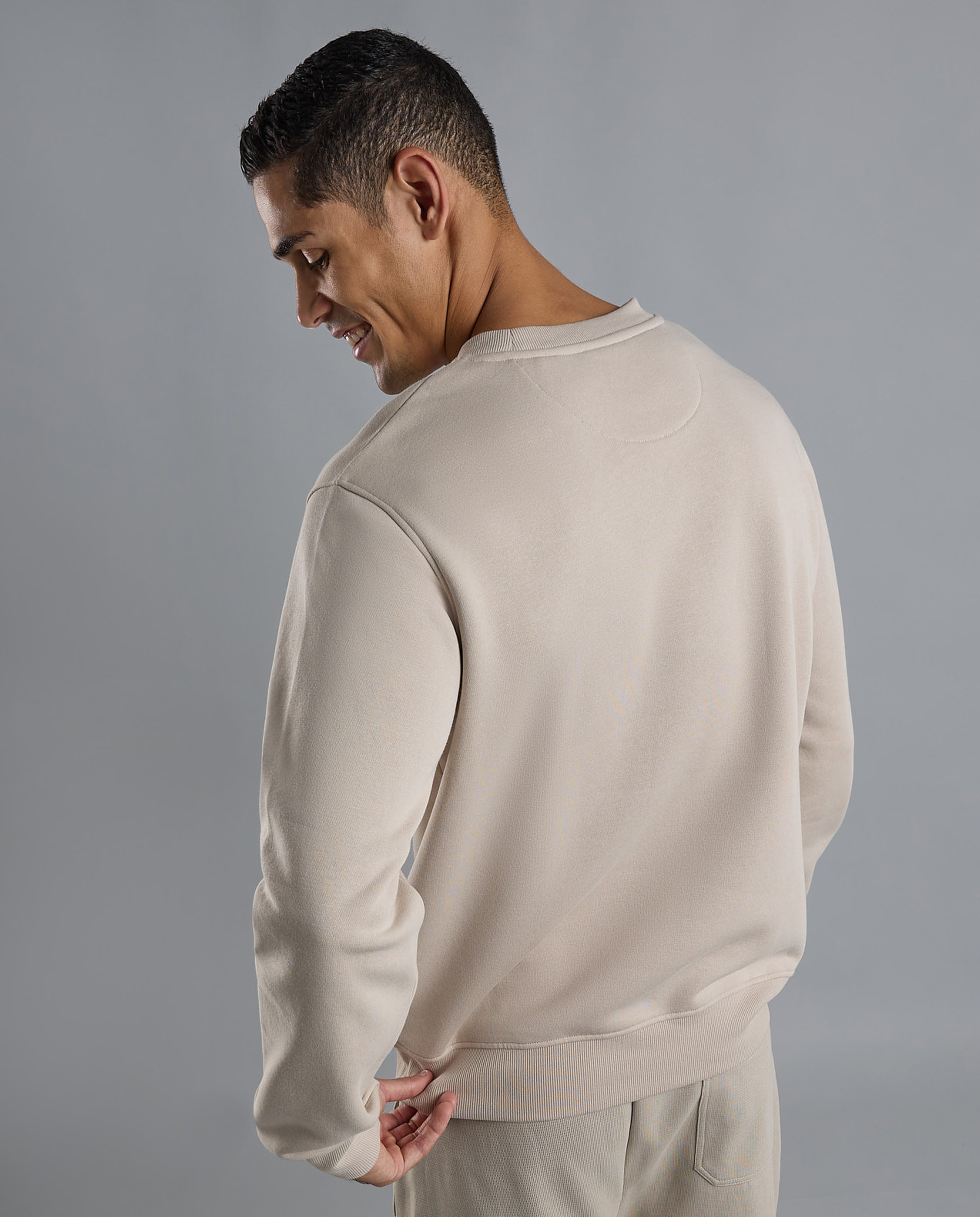 Typography Print Sweatshirt with Crew Neck and Long Sleeves