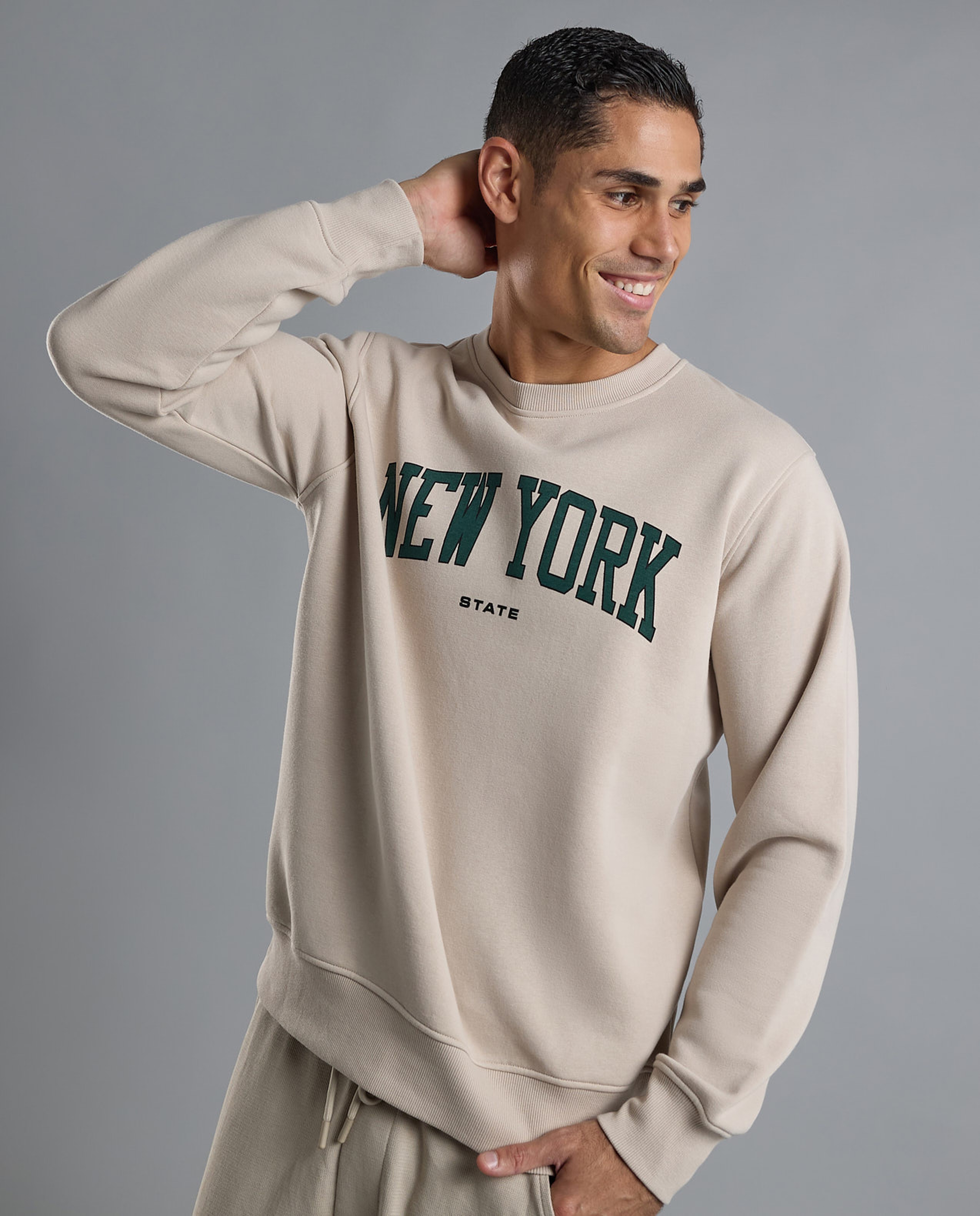 Typography Print Sweatshirt with Crew Neck and Long Sleeves