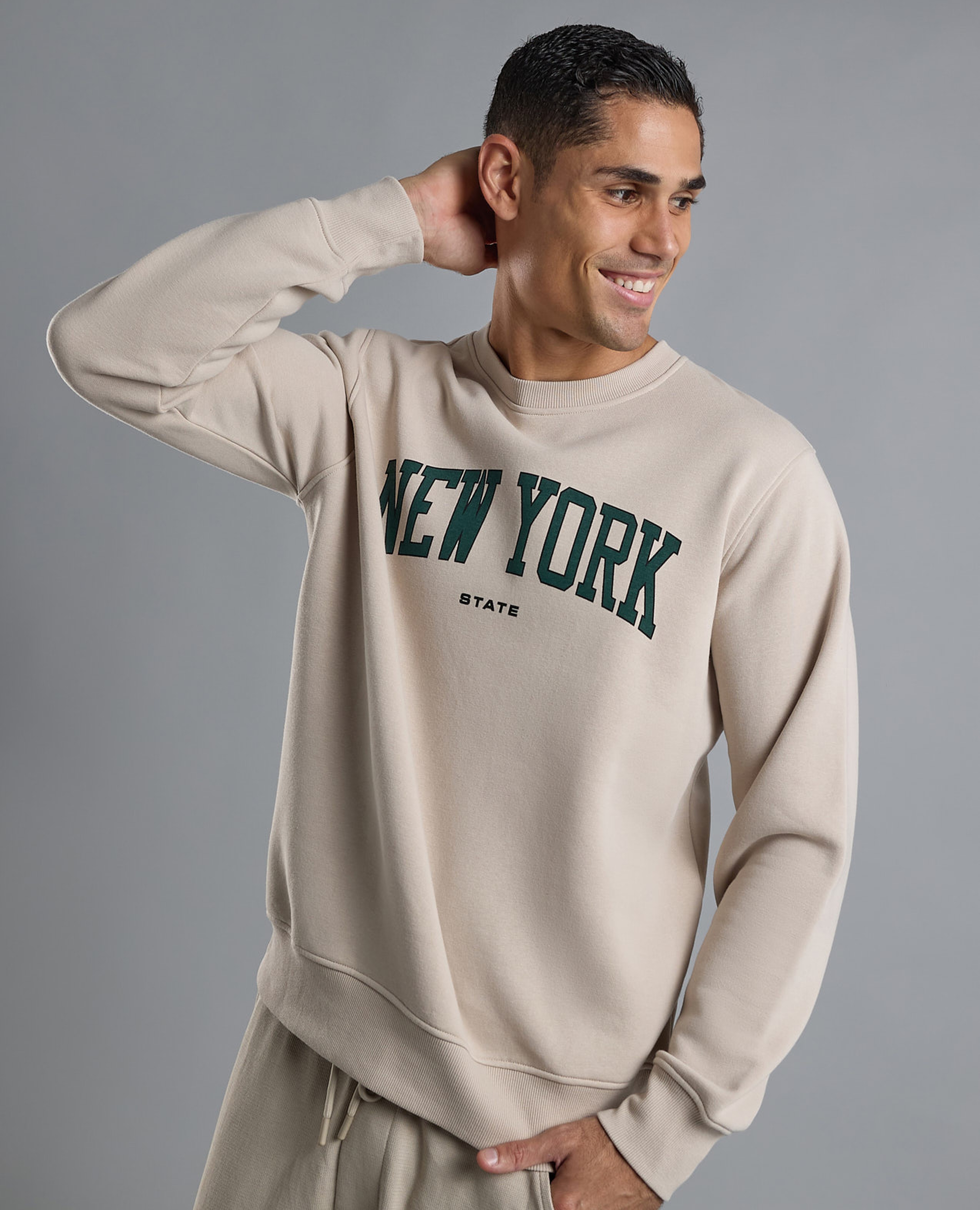 Typography Print Sweatshirt with Crew Neck and Long Sleeves