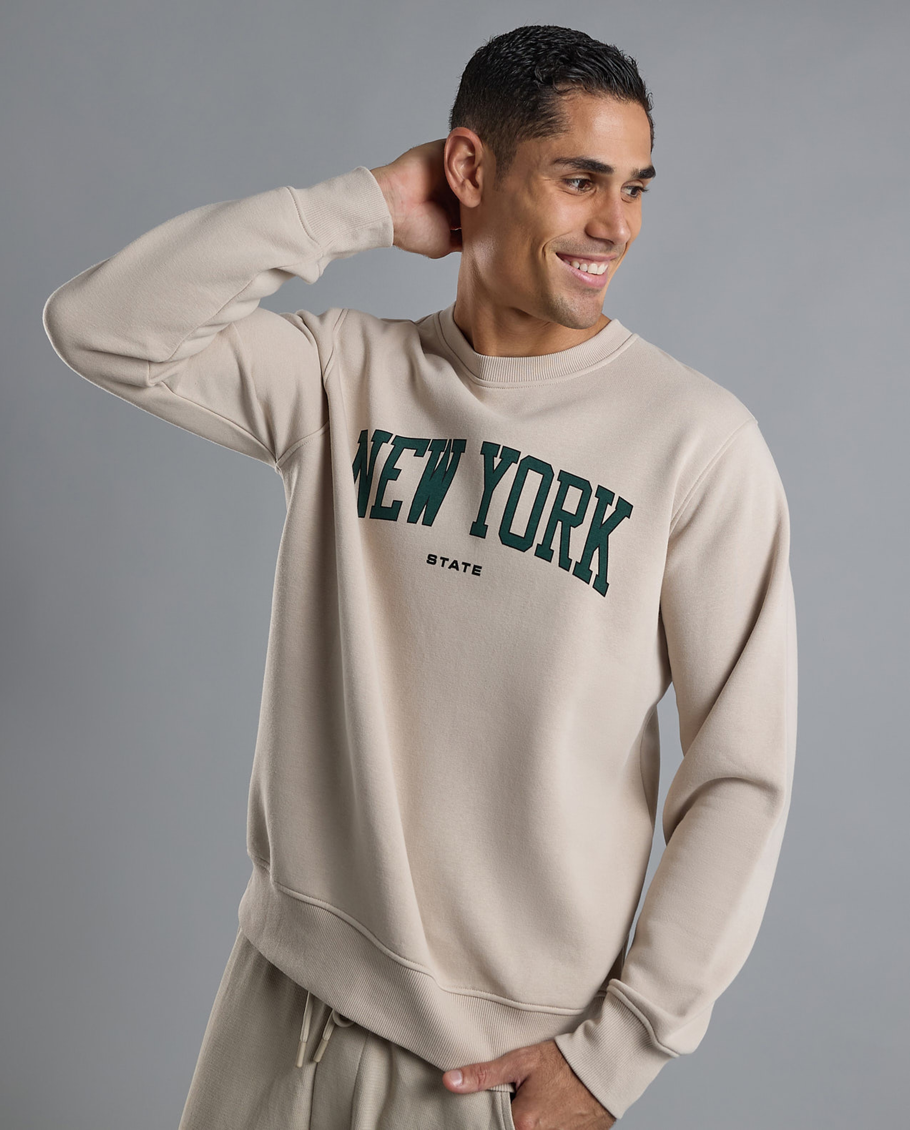 Typography Print Sweatshirt with Crew Neck and Long Sleeves