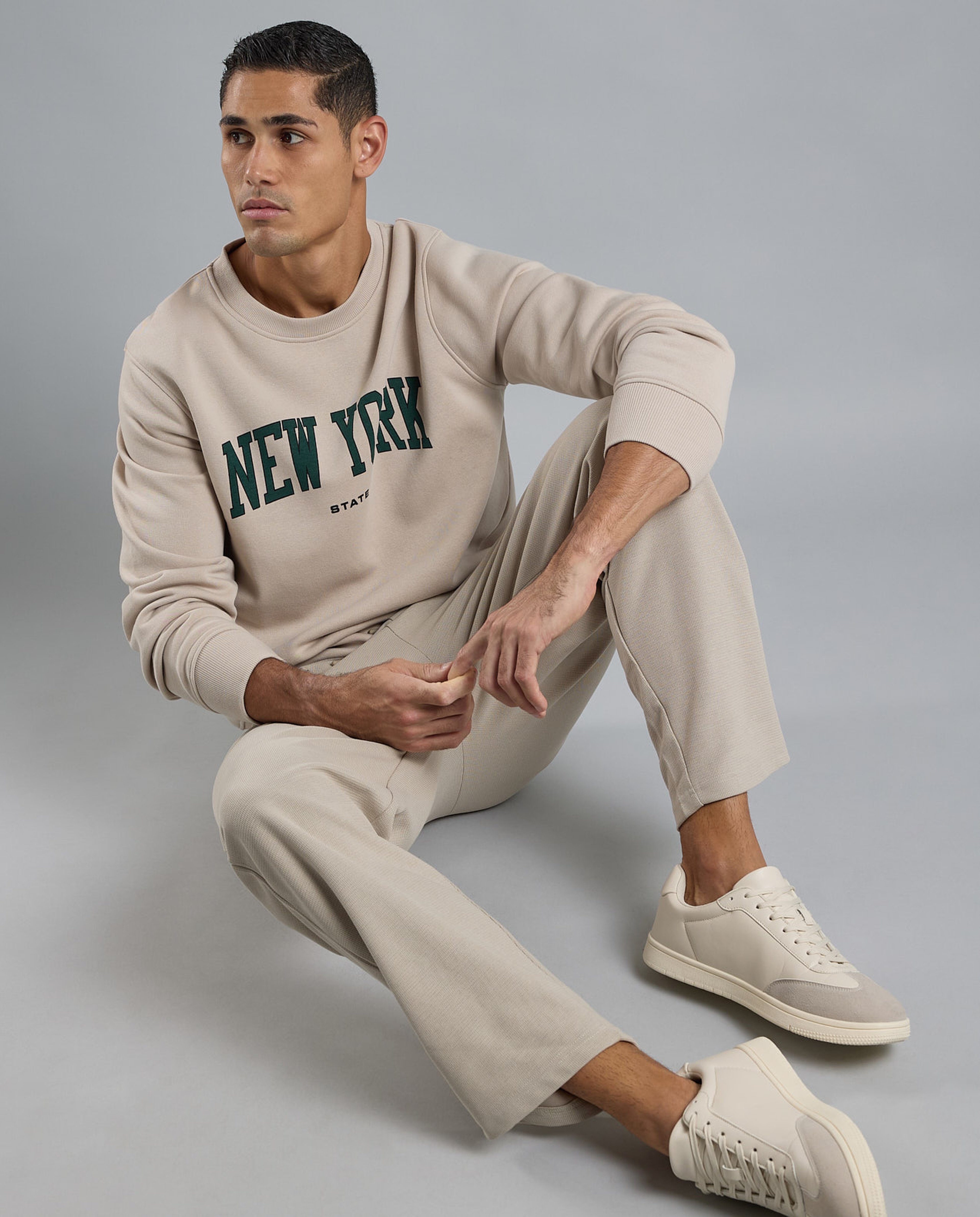 Typography Print Sweatshirt with Crew Neck and Long Sleeves