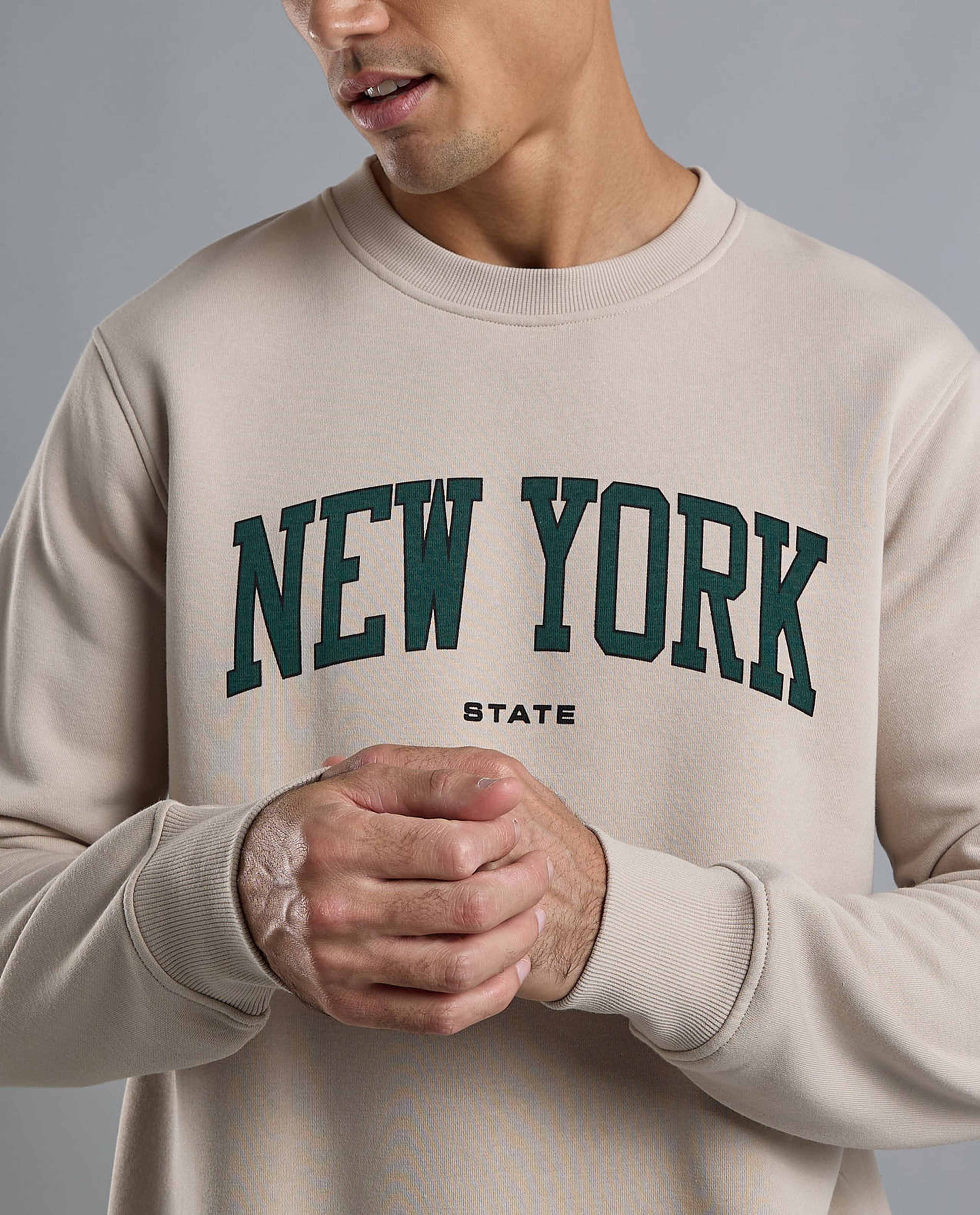 Typography Print Sweatshirt with Crew Neck and Long Sleeves