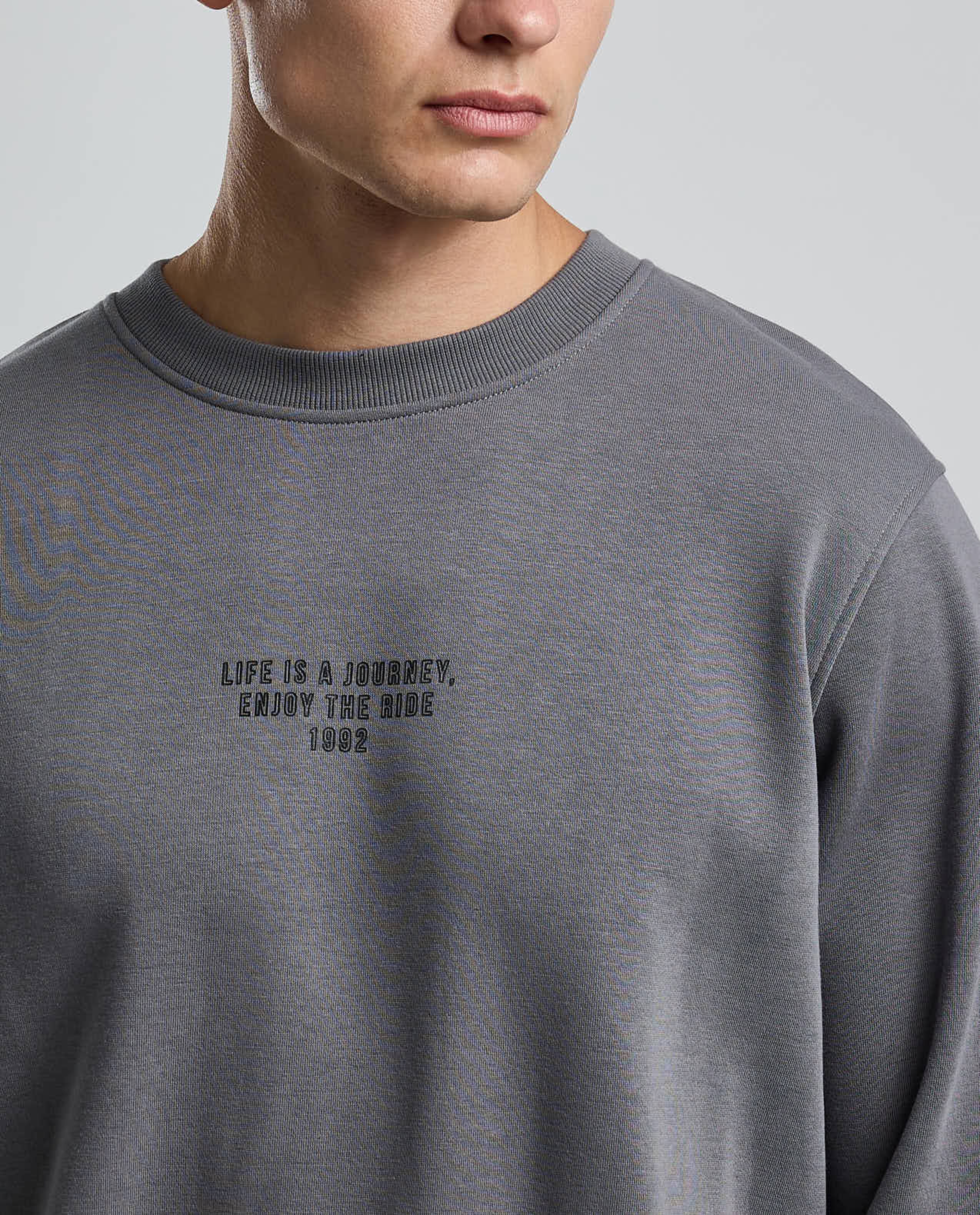 Typography Print Sweatshirt with Crew Neck and Long Sleeves