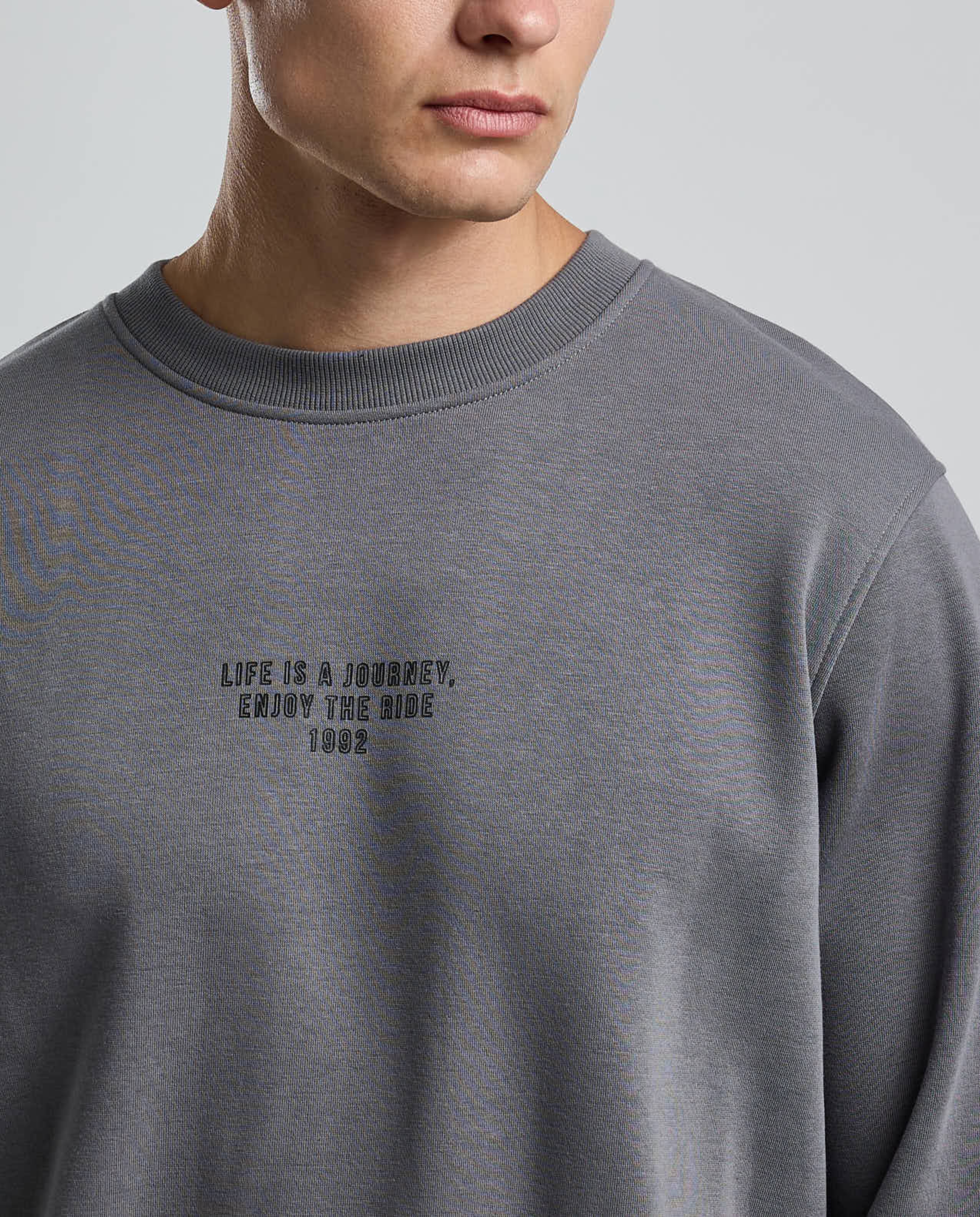 Typography Print Sweatshirt with Crew Neck and Long Sleeves