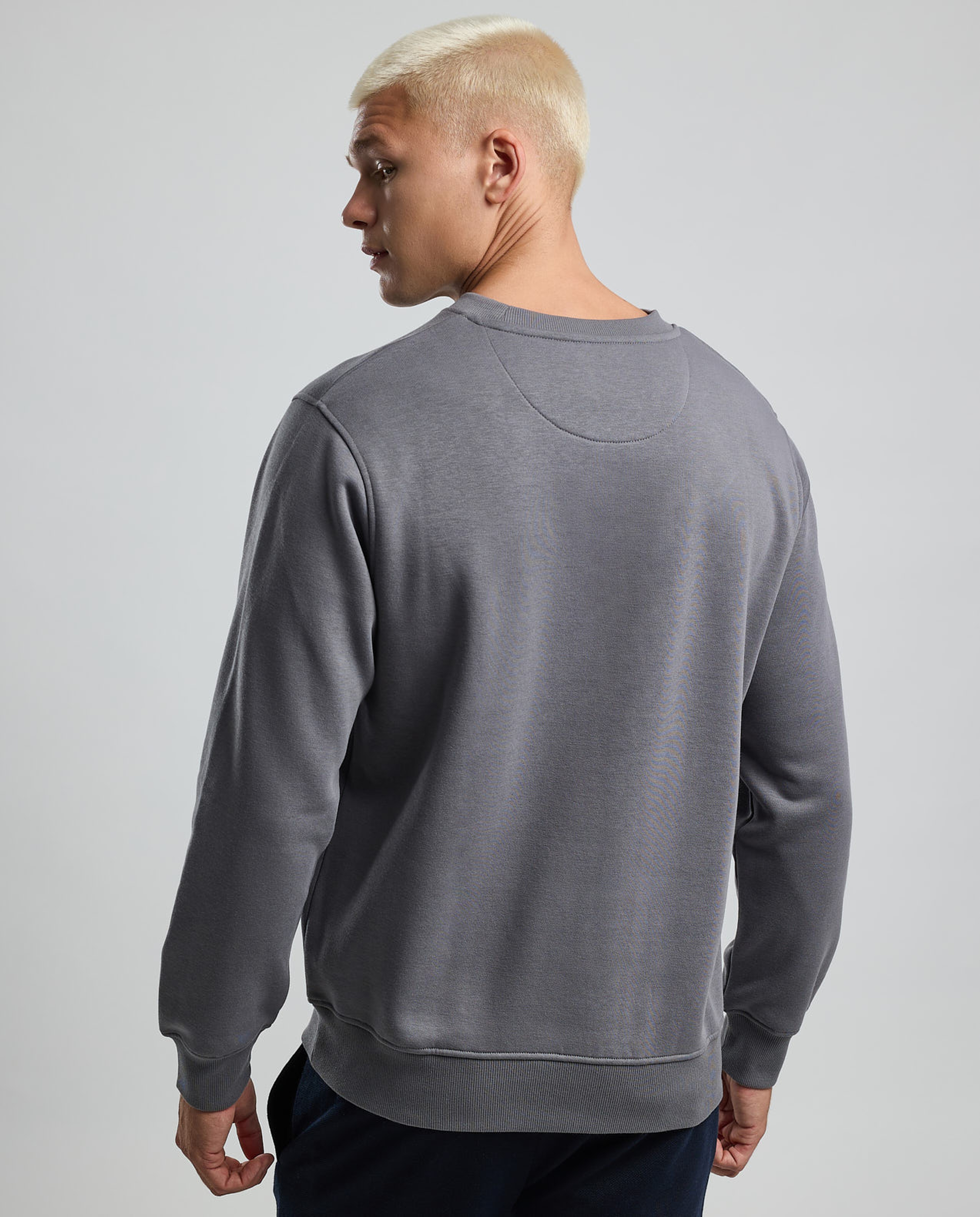 Typography Print Sweatshirt with Crew Neck and Long Sleeves