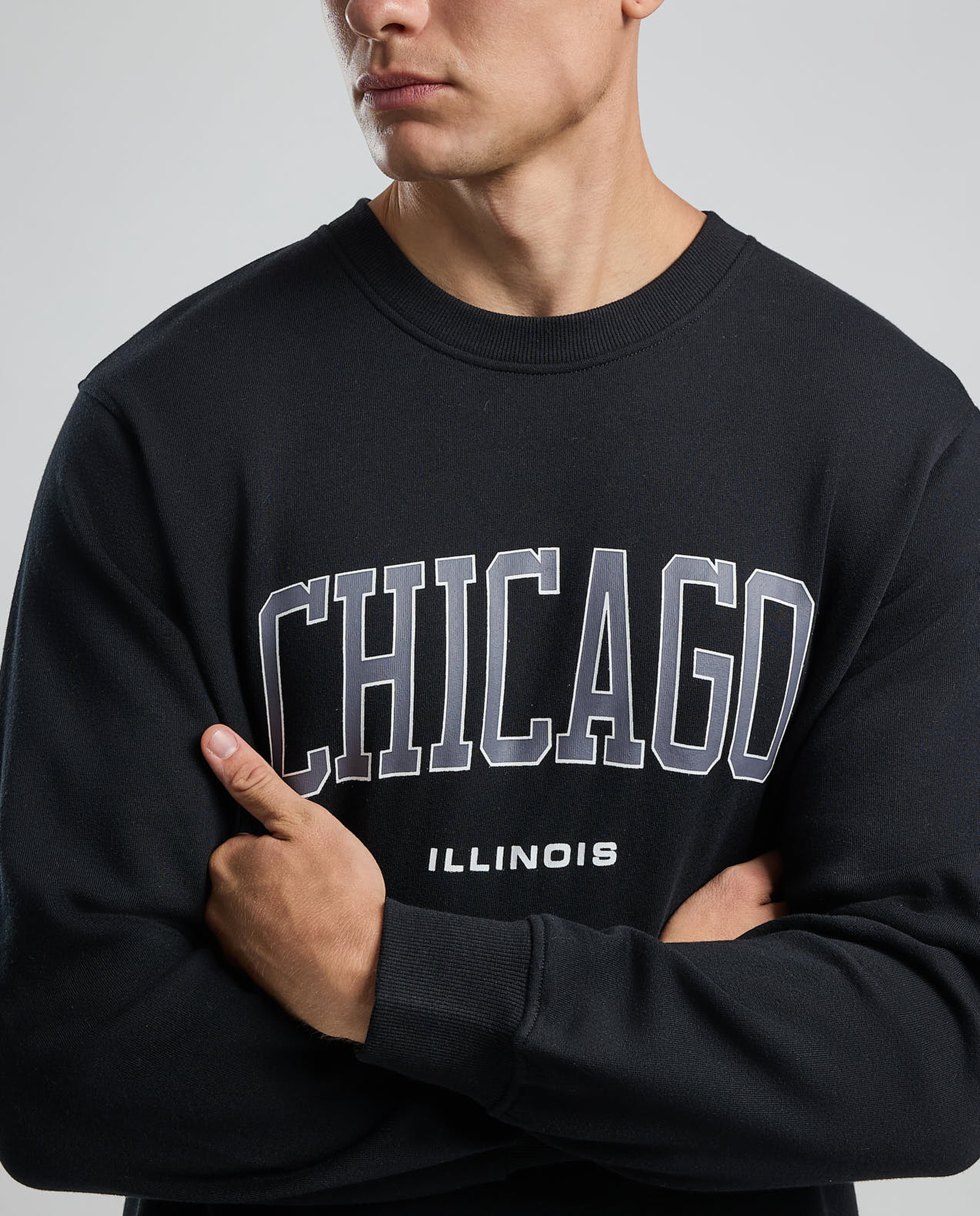 Typography Print Sweatshirt with Crew Neck and Long Sleeves