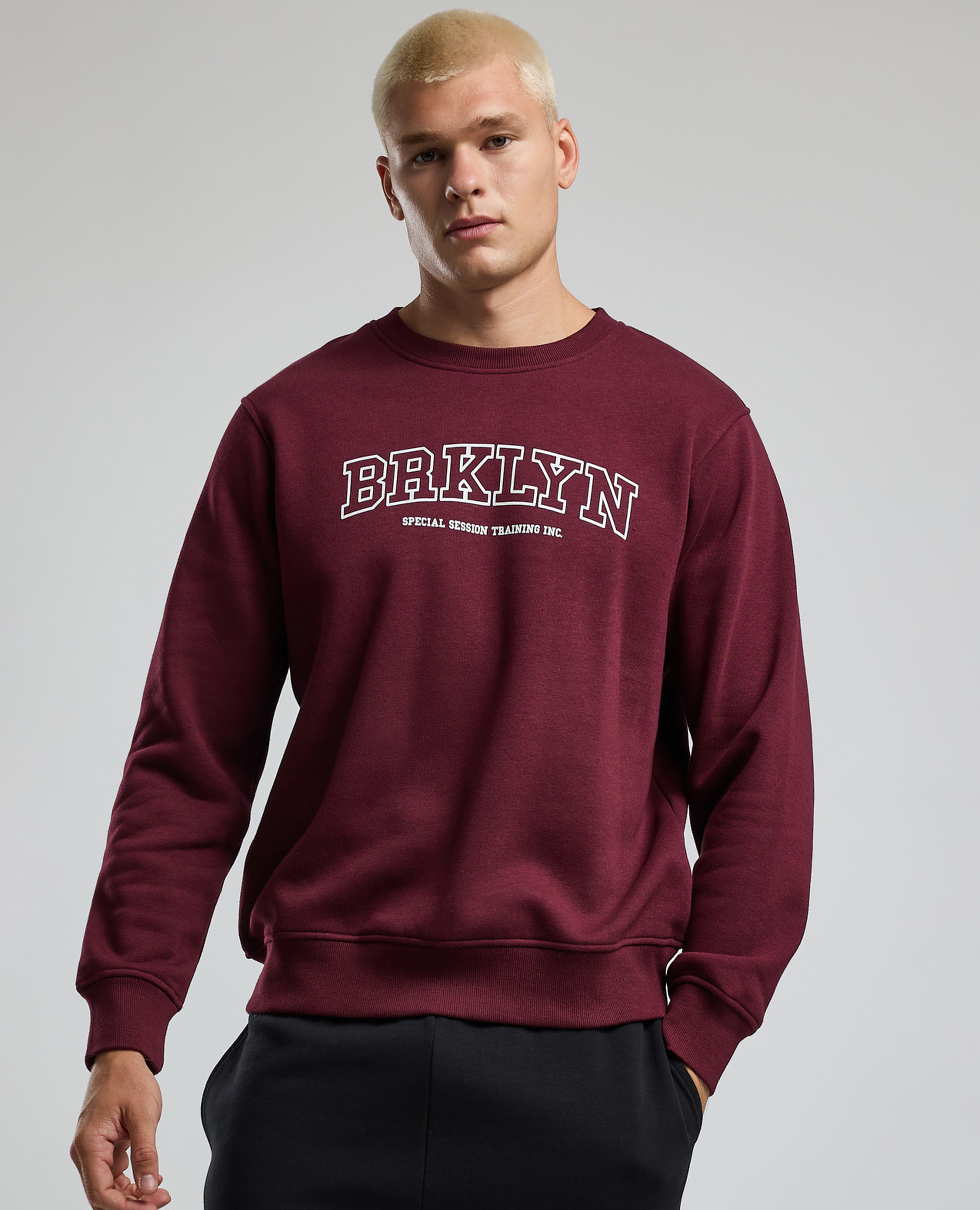 Typography Print Sweatshirt with Crew Neck and Long Sleeves