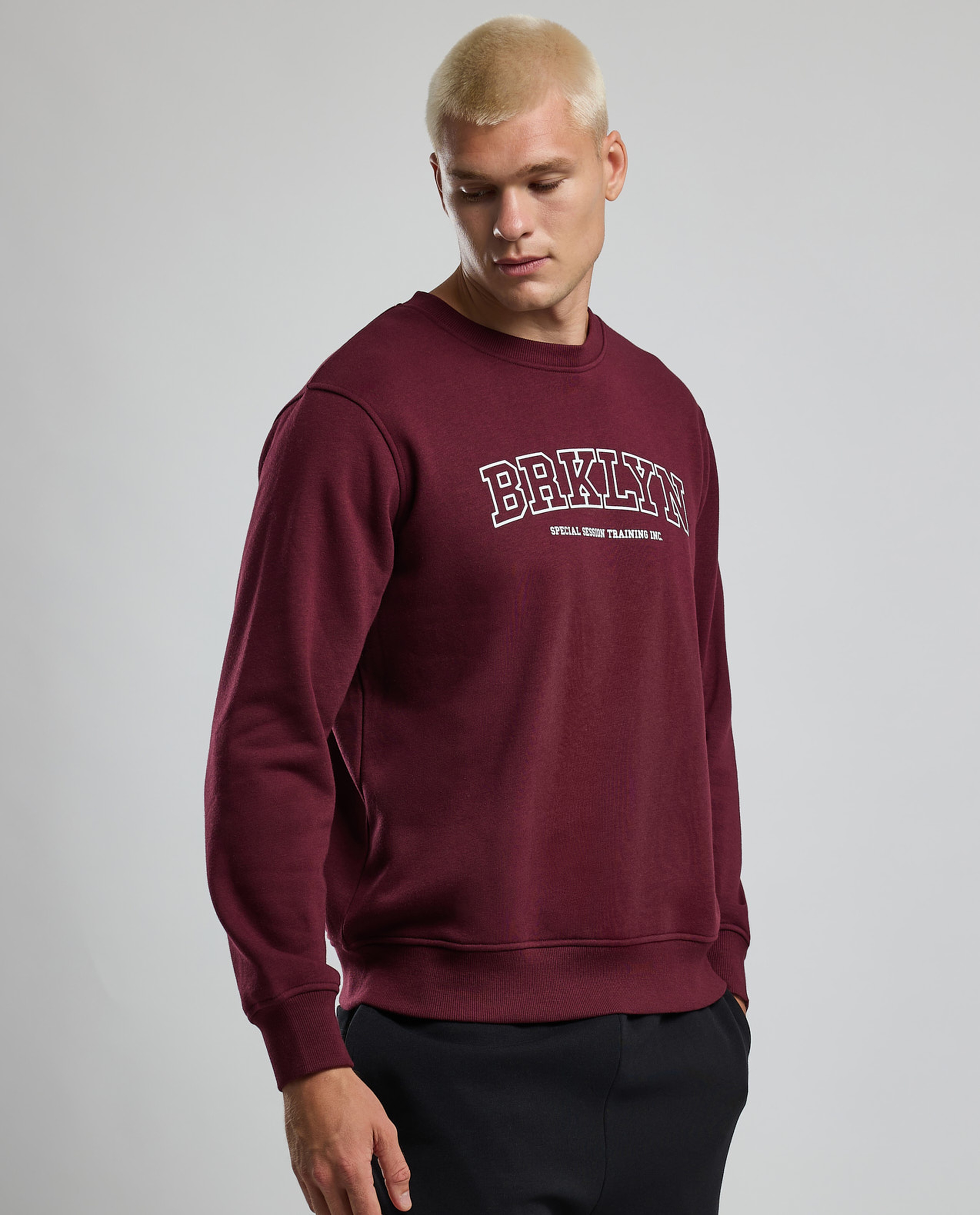 Typography Print Sweatshirt with Crew Neck and Long Sleeves