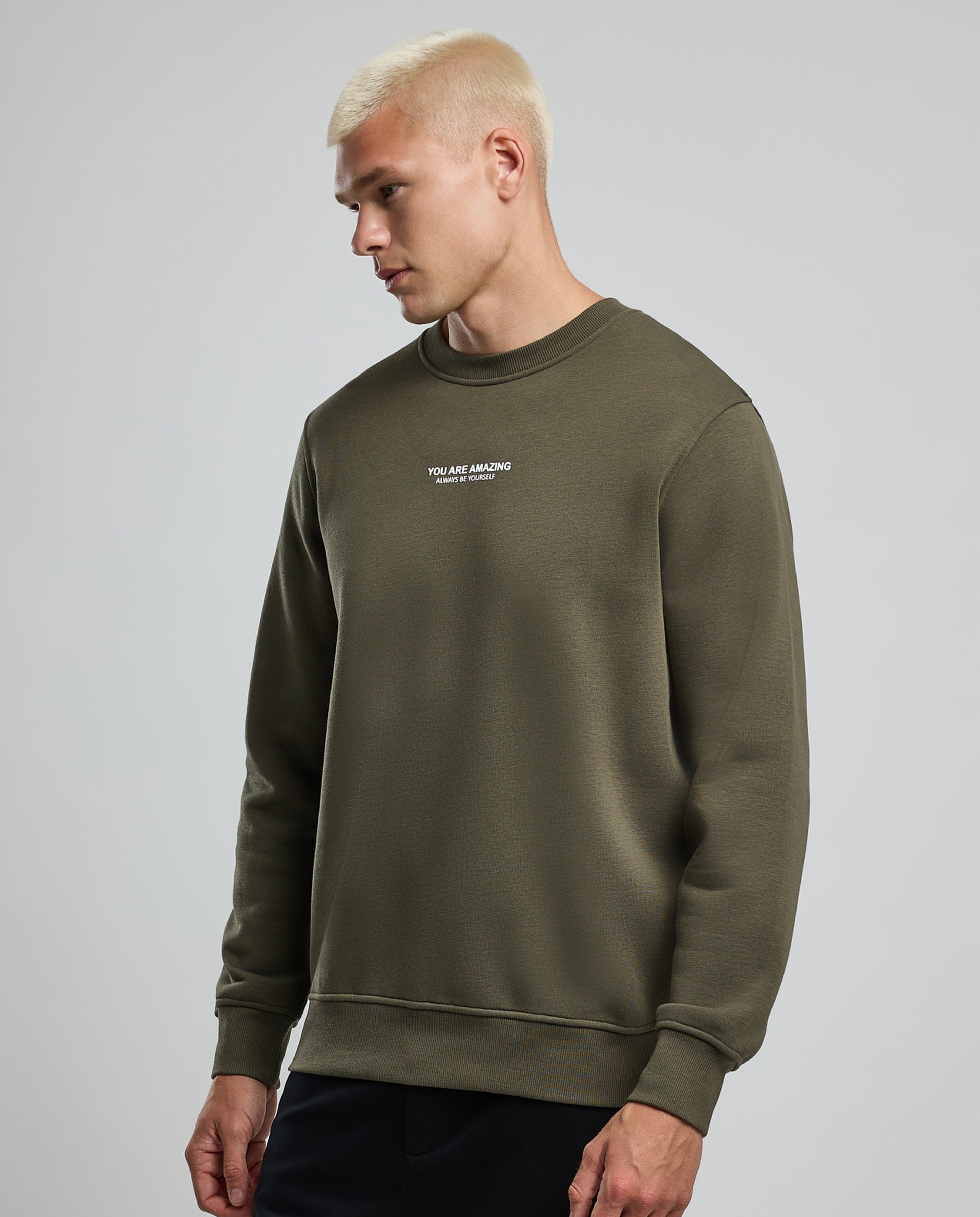 Typography Print Sweatshirt with Crew Neck and Long Sleeves