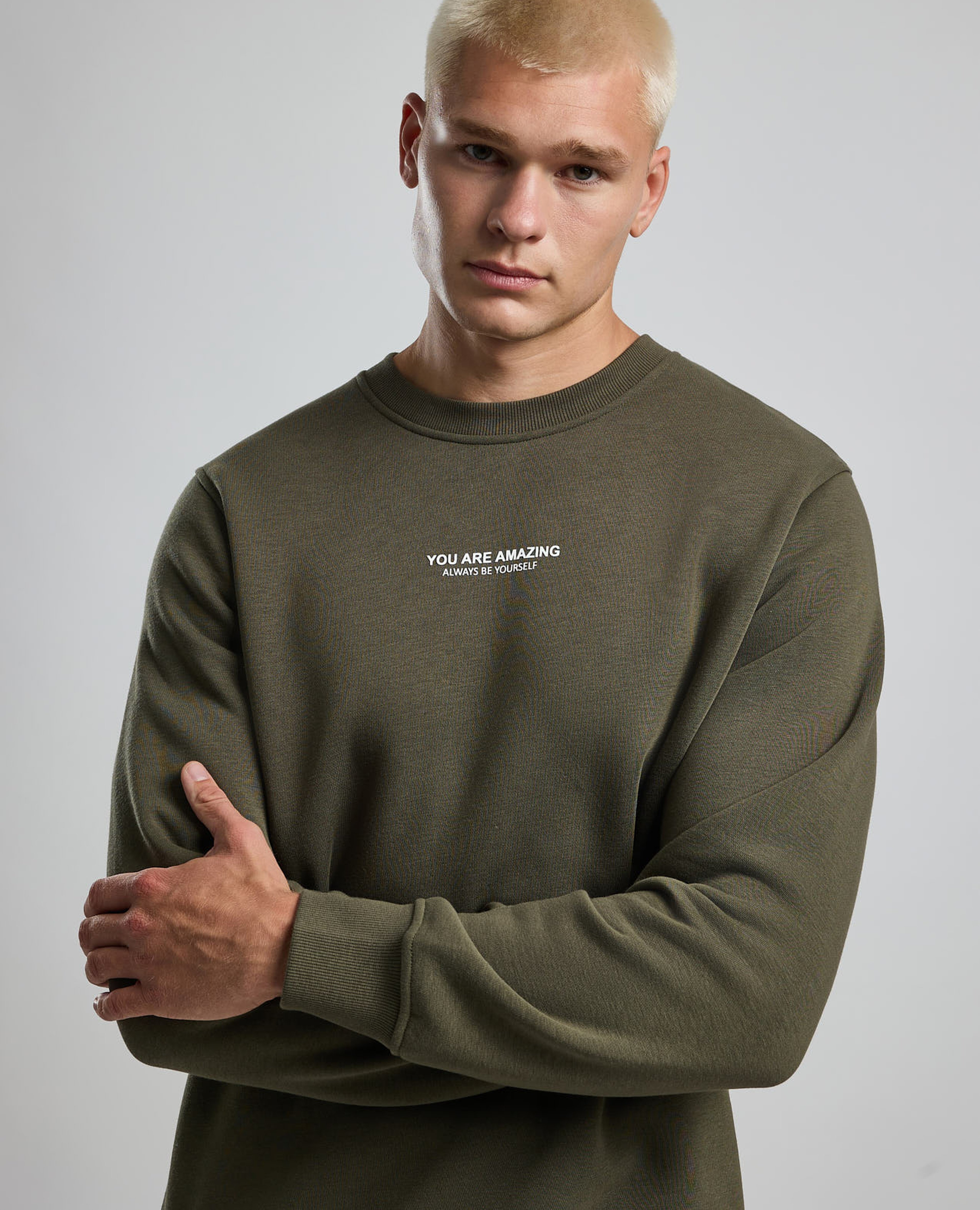 Typography Print Sweatshirt with Crew Neck and Long Sleeves