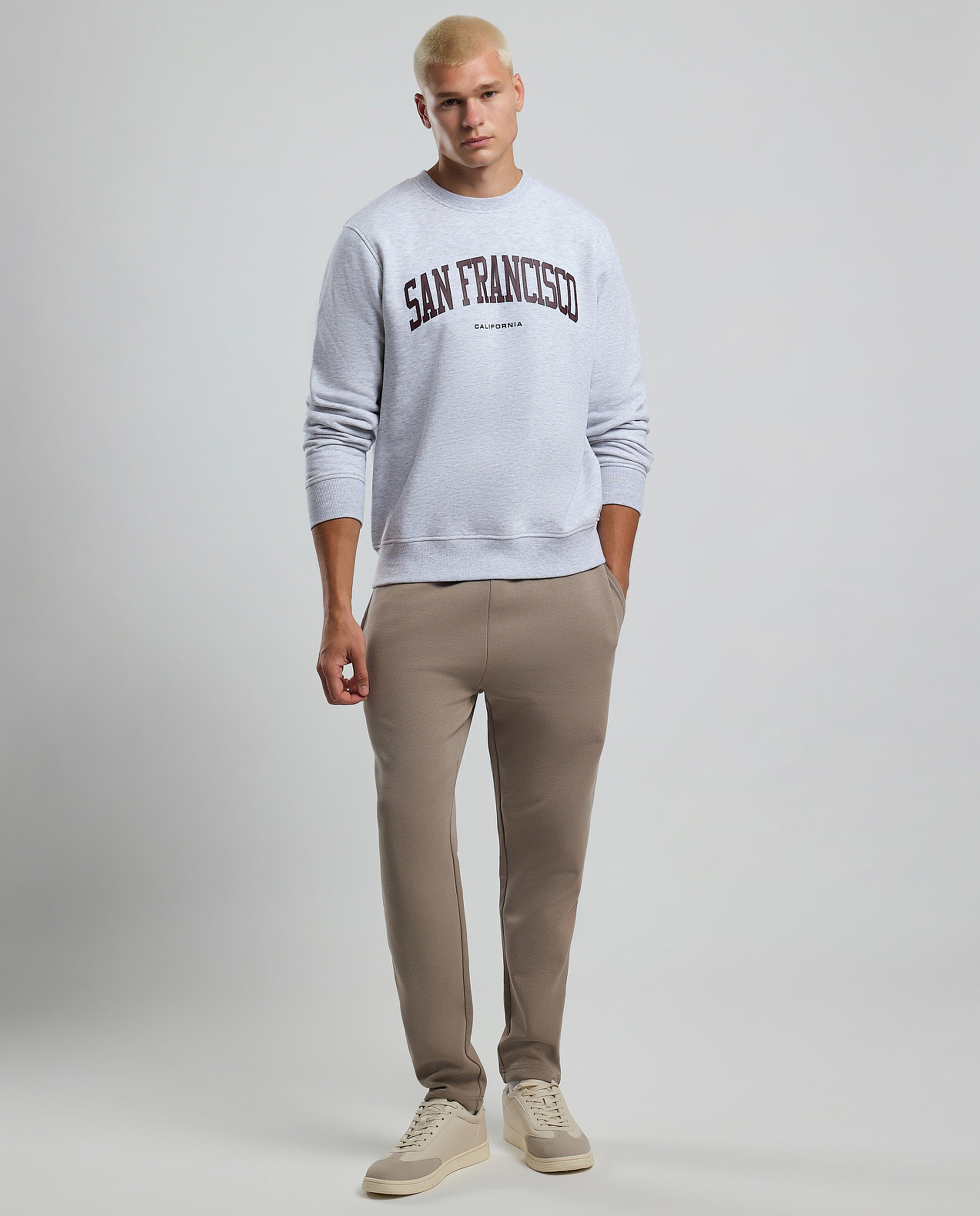 Typography Print Sweatshirt with Crew Neck and Long Sleeves