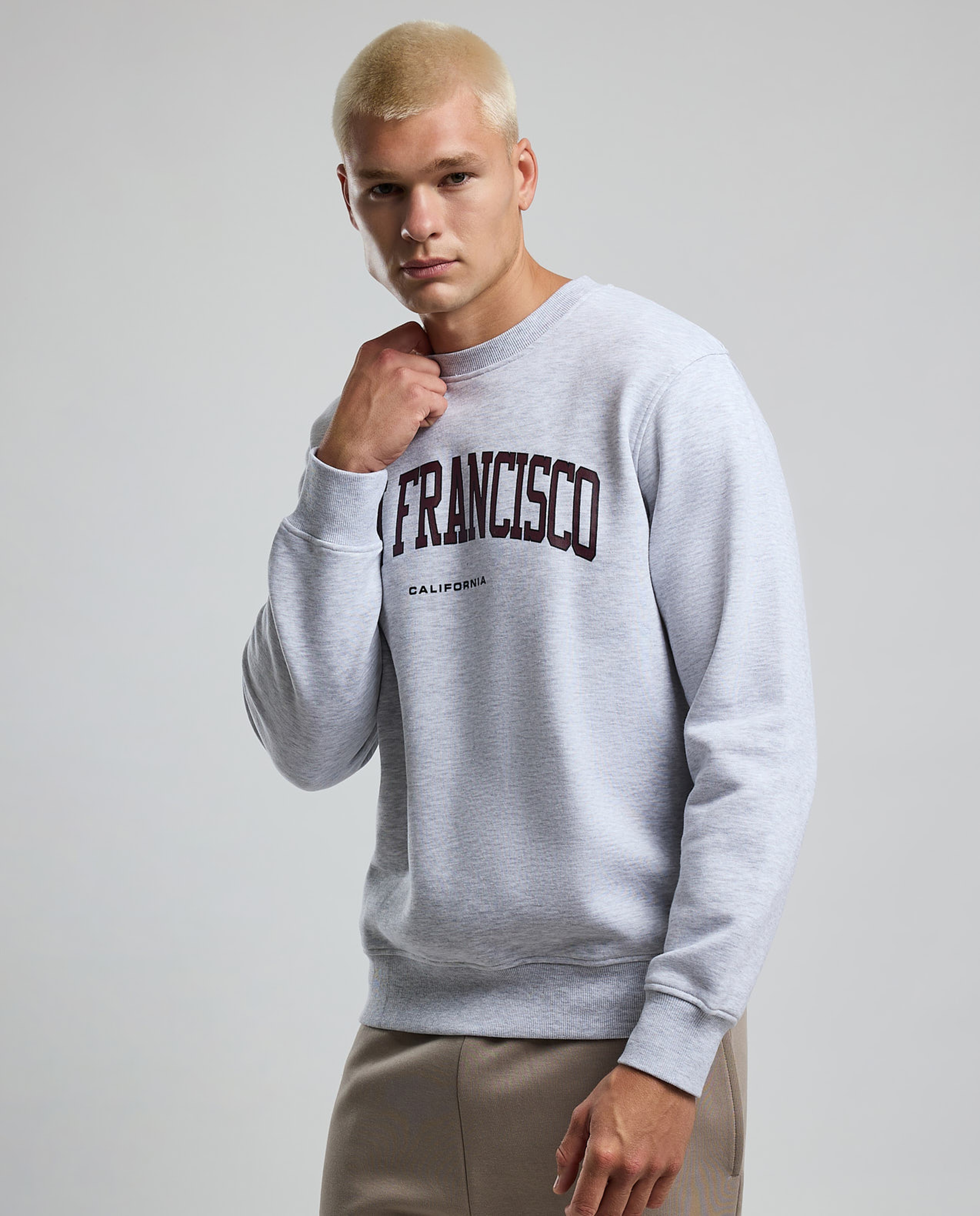 Typography Print Sweatshirt with Crew Neck and Long Sleeves