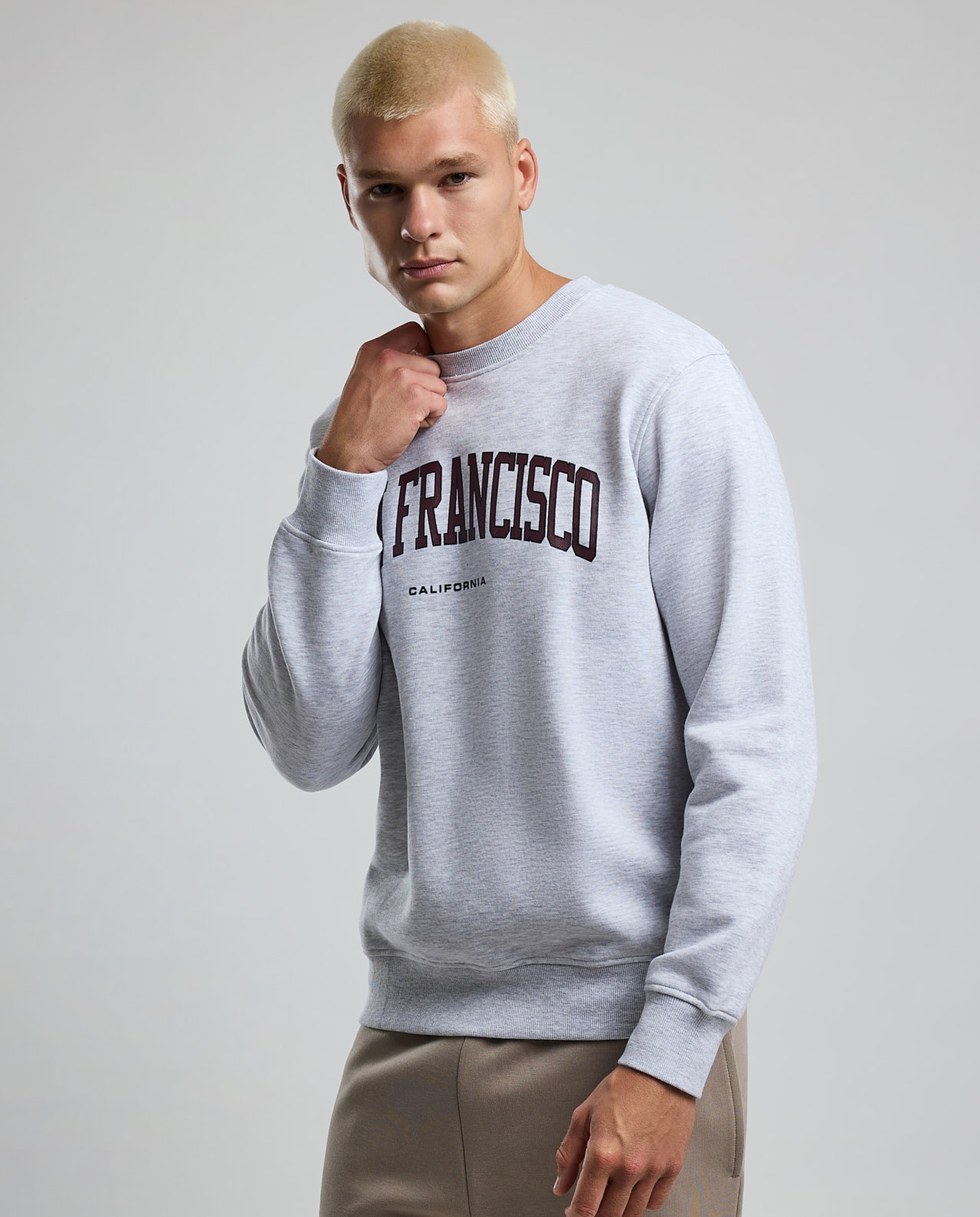 Typography Print Sweatshirt with Crew Neck and Long Sleeves