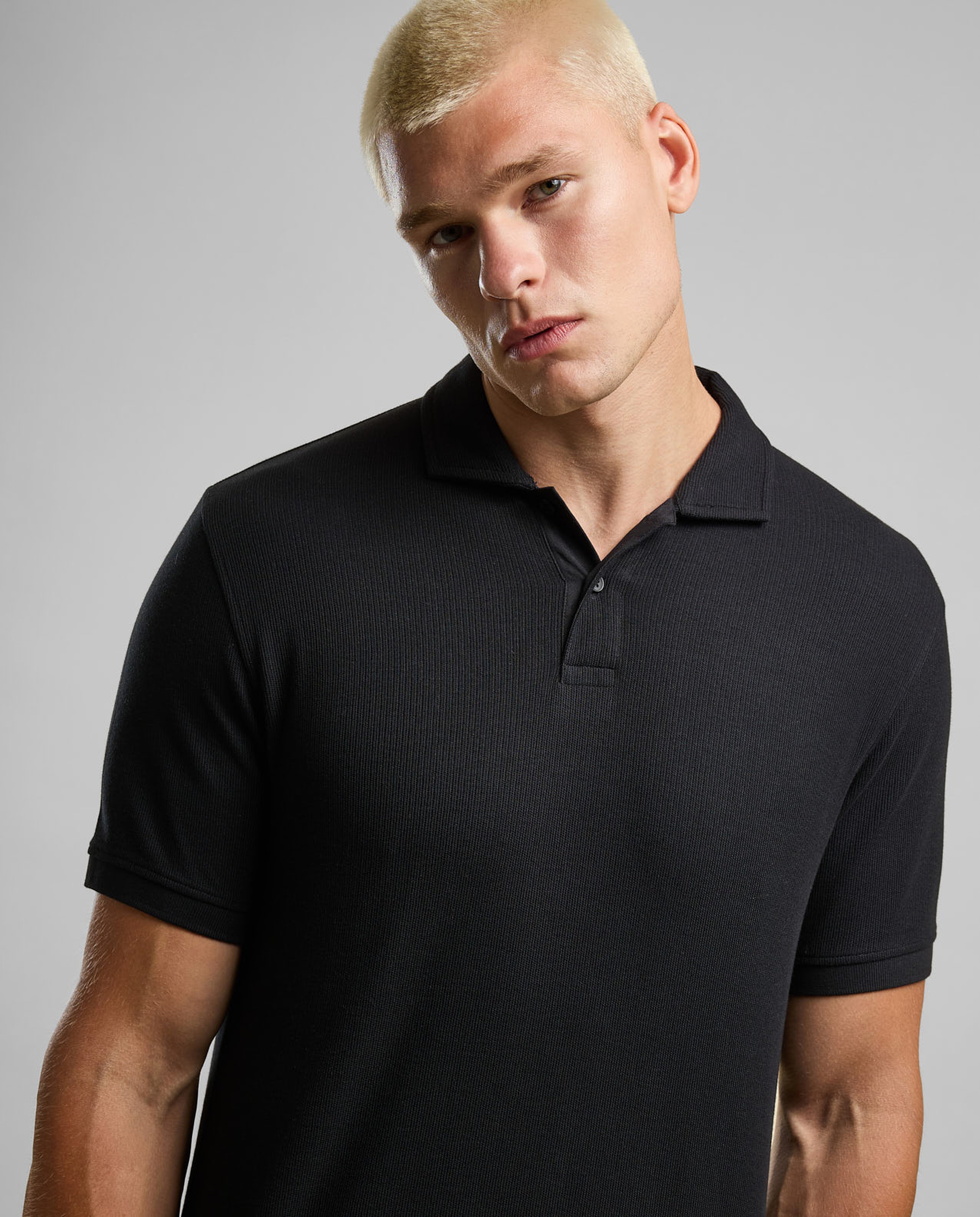 Ribbed Polo T-Shirt with Short Sleeves