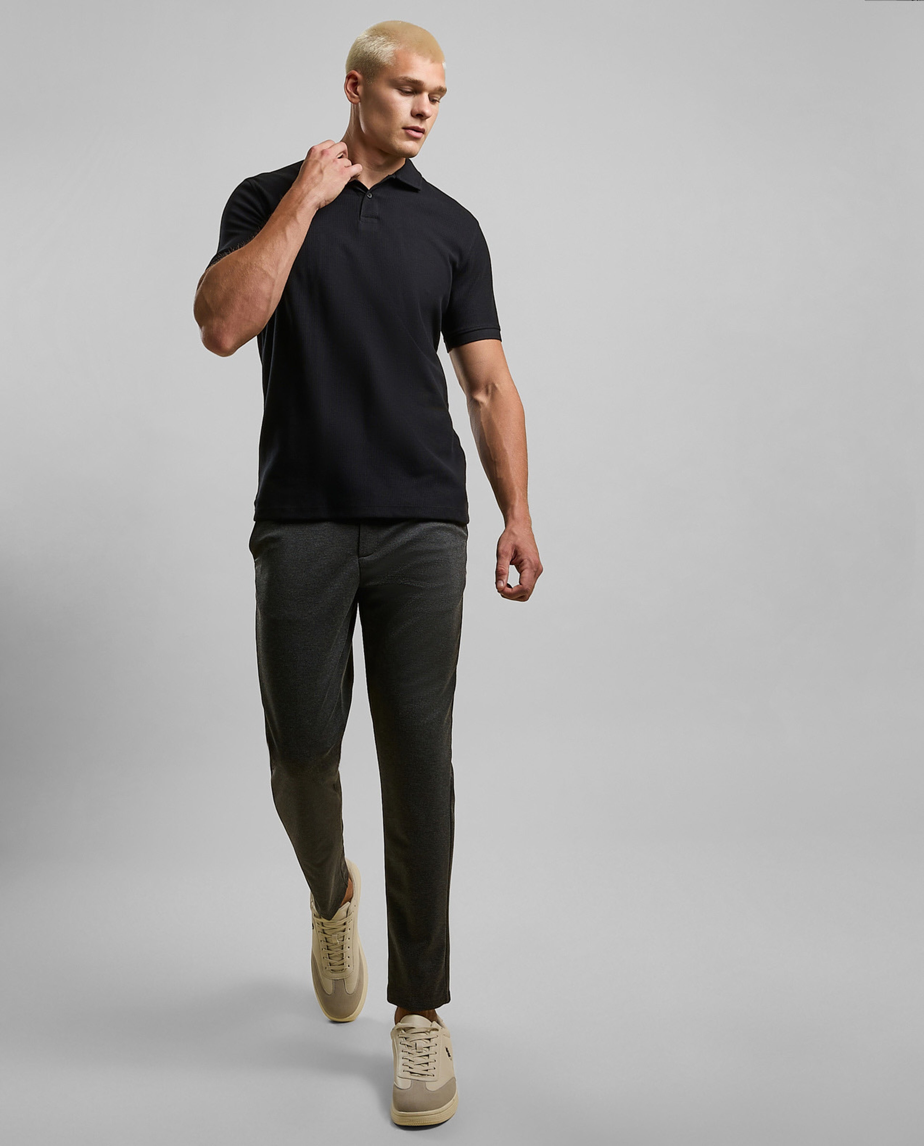Ribbed Polo T-Shirt with Short Sleeves