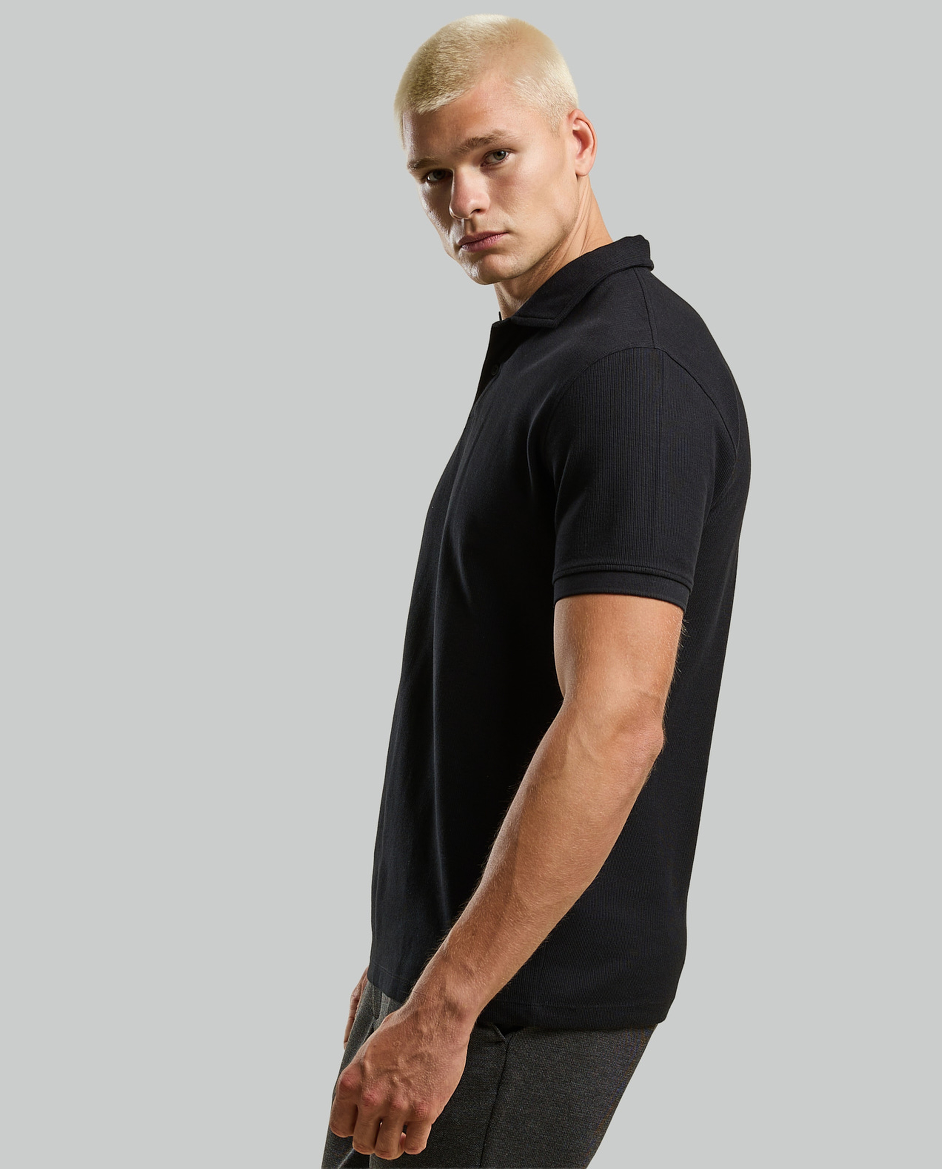 Ribbed Polo T-Shirt with Short Sleeves
