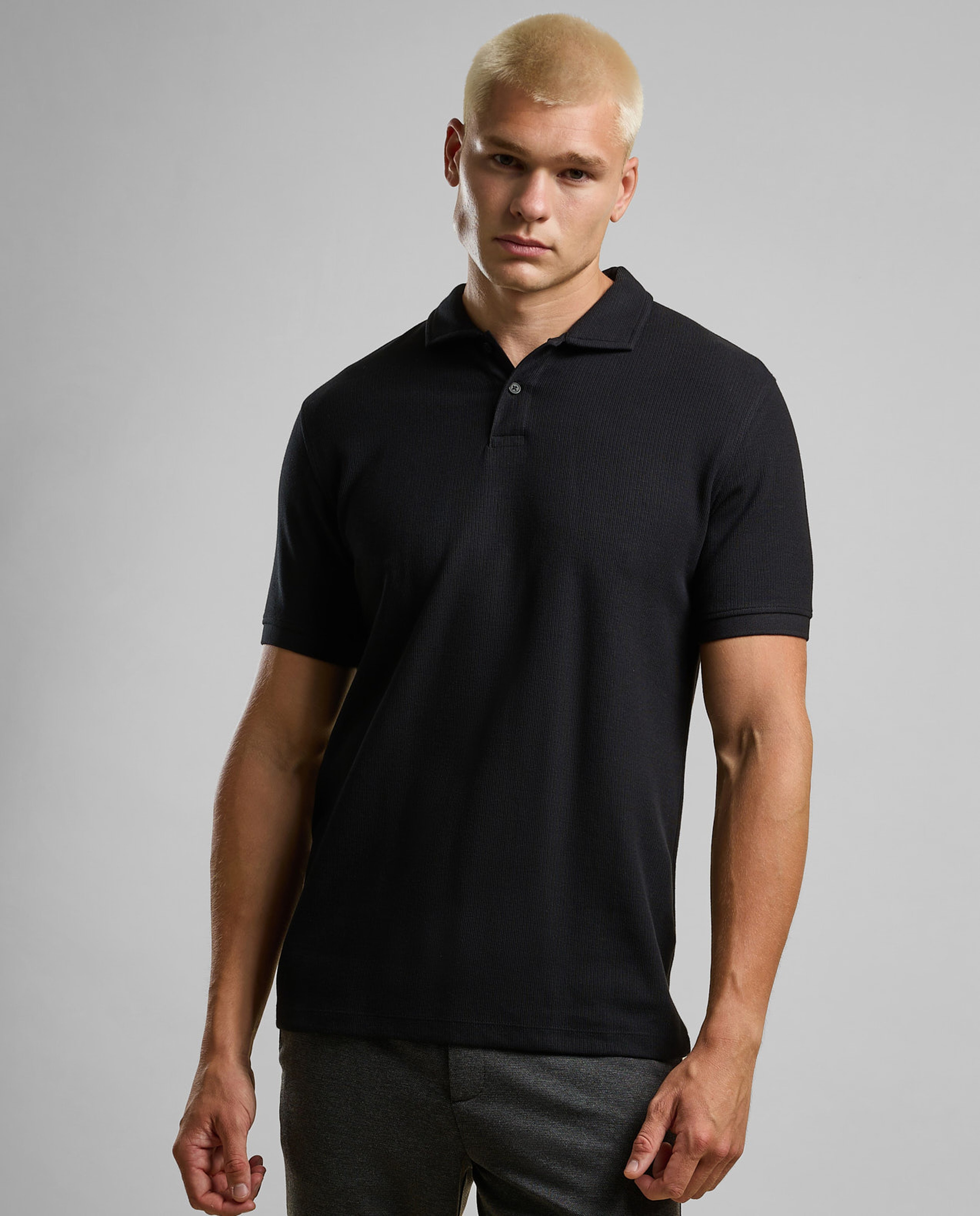 Ribbed Polo T-Shirt with Short Sleeves