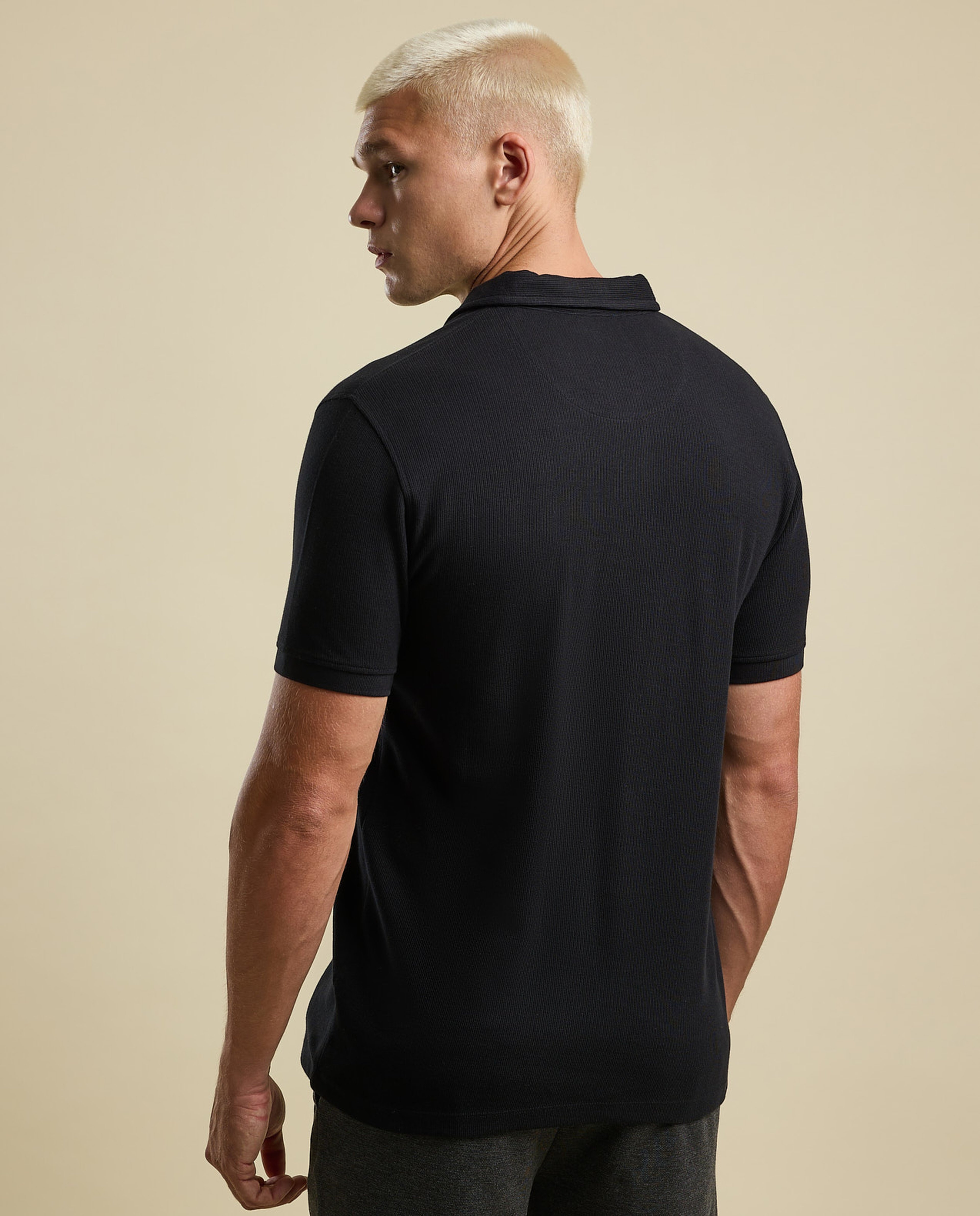 Ribbed Polo T-Shirt with Short Sleeves