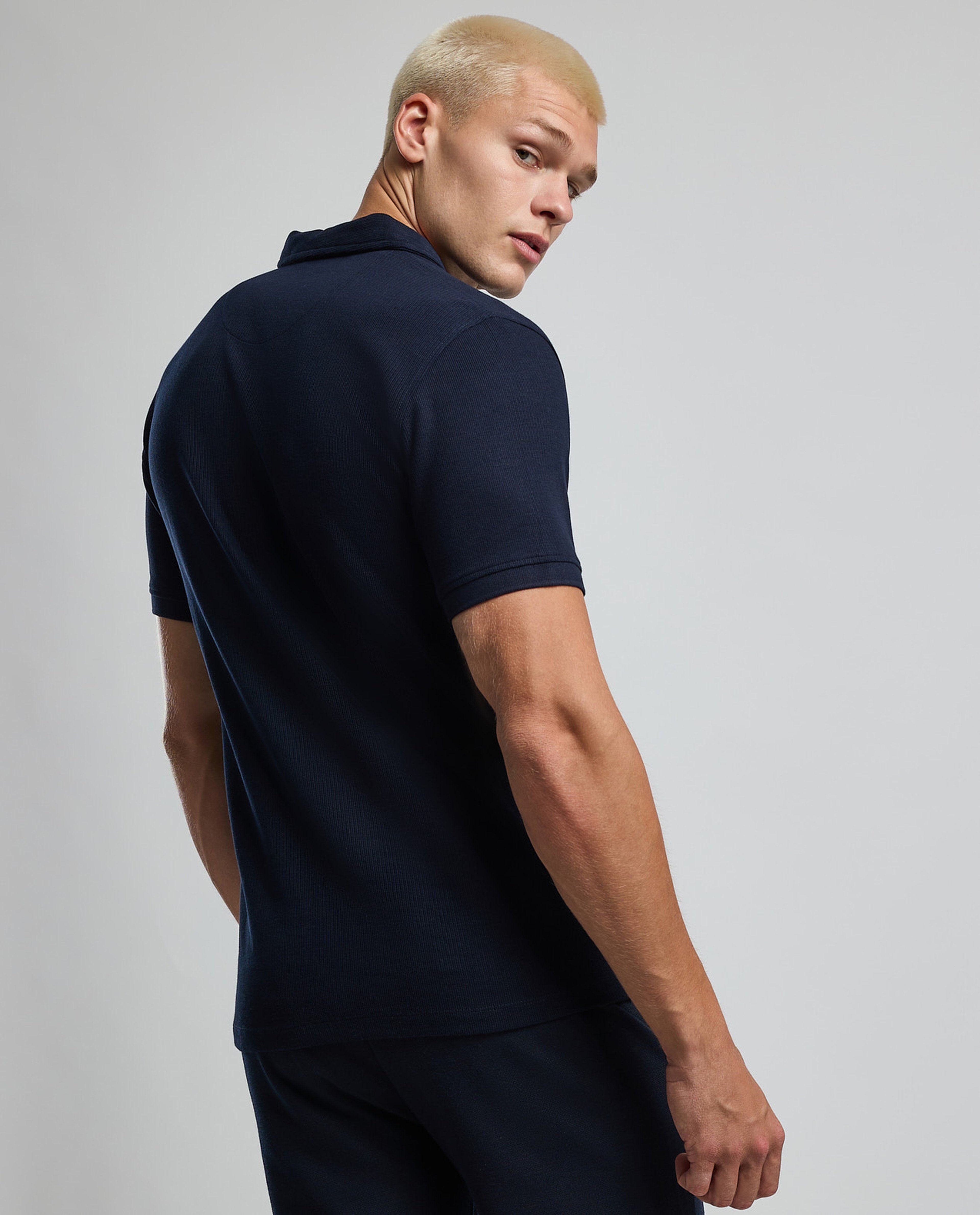 Ribbed Polo T-Shirt with Short Sleeves