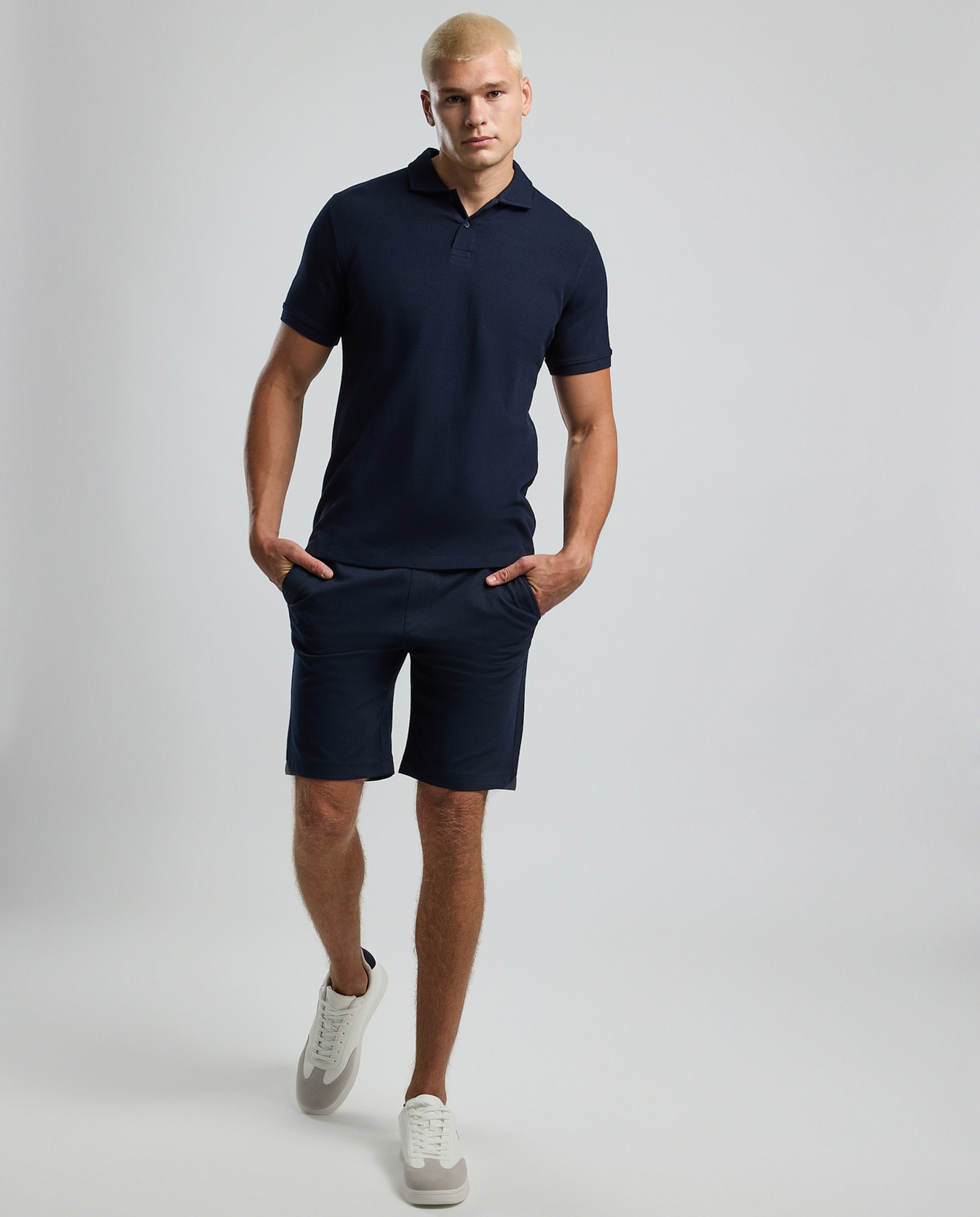 Ribbed Polo T-Shirt with Short Sleeves