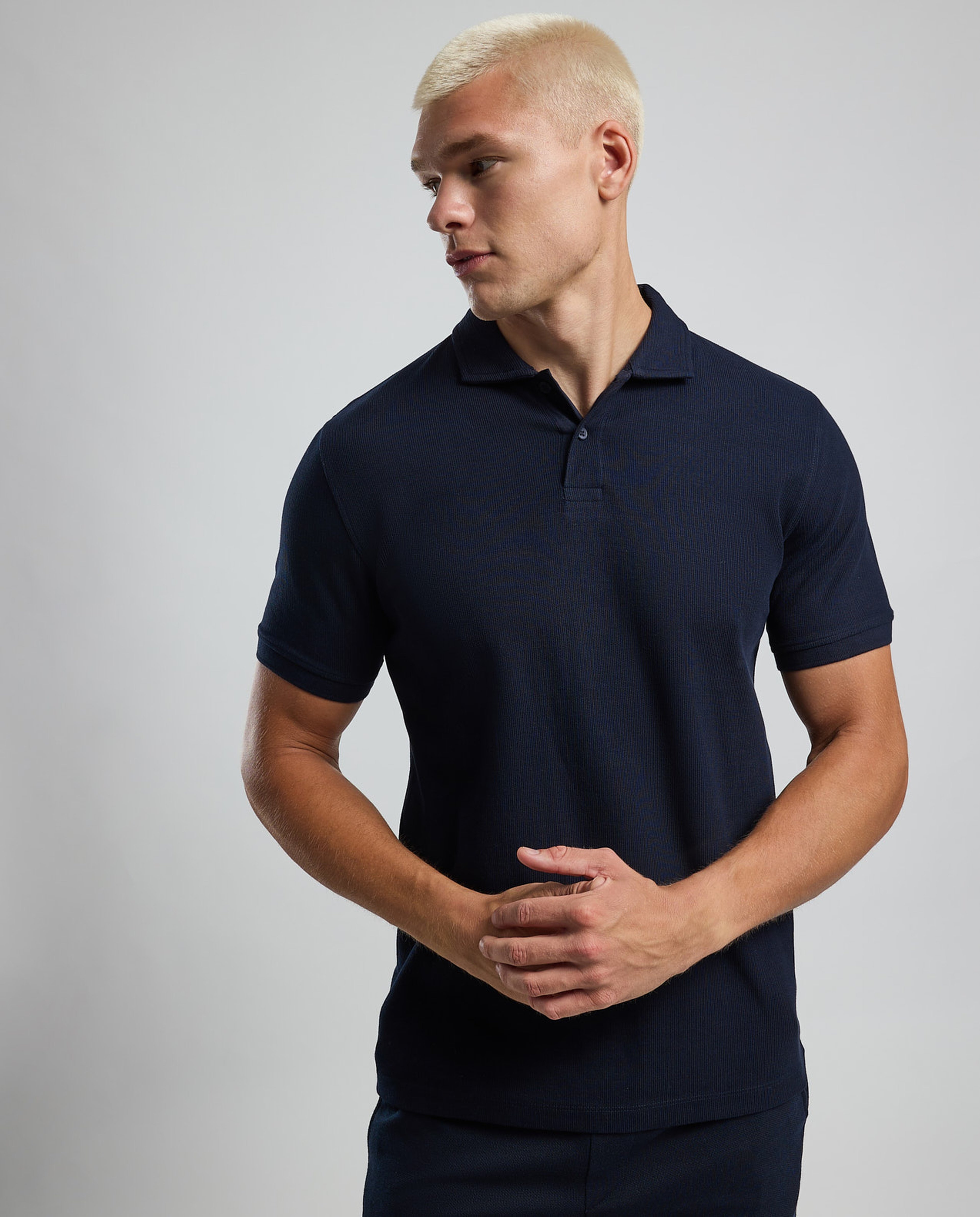 Ribbed Polo T-Shirt with Short Sleeves