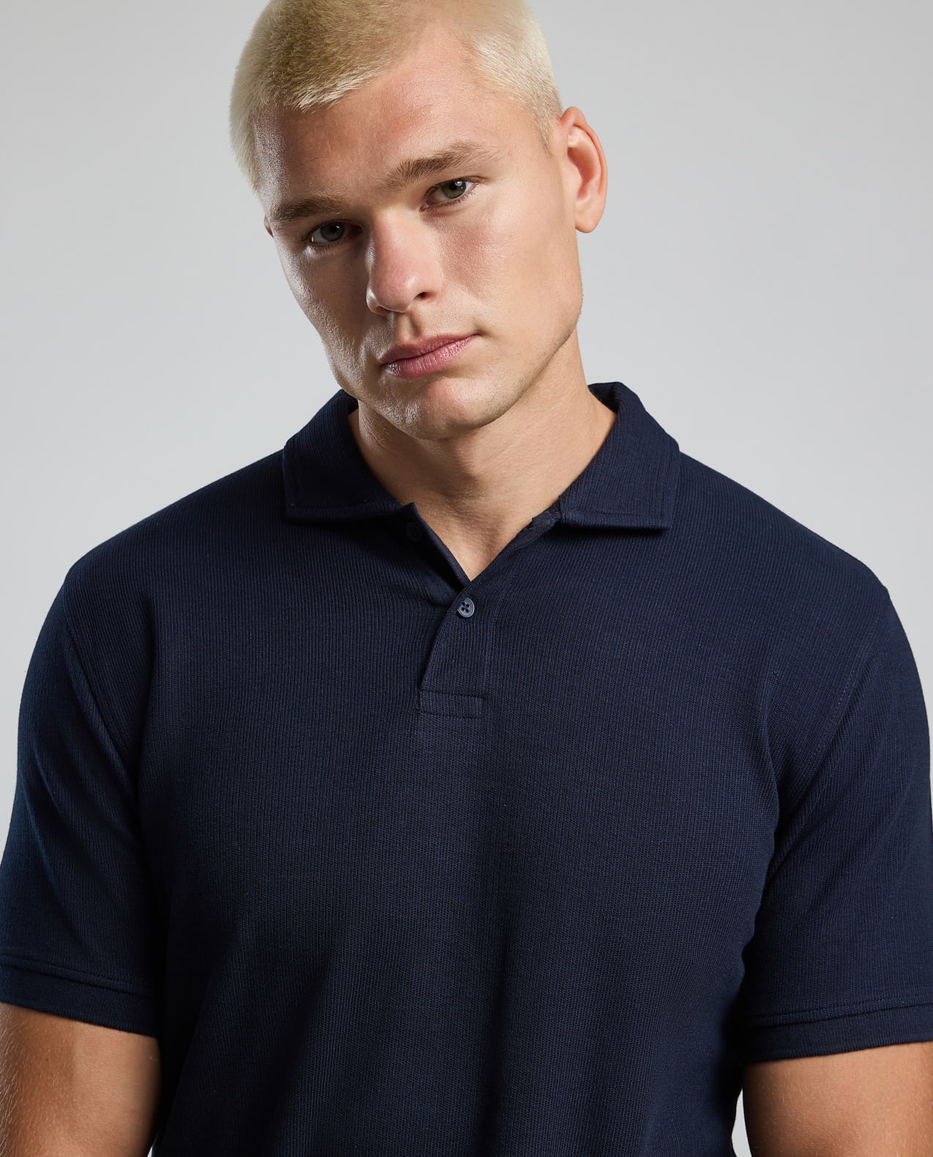 Ribbed Polo T-Shirt with Short Sleeves