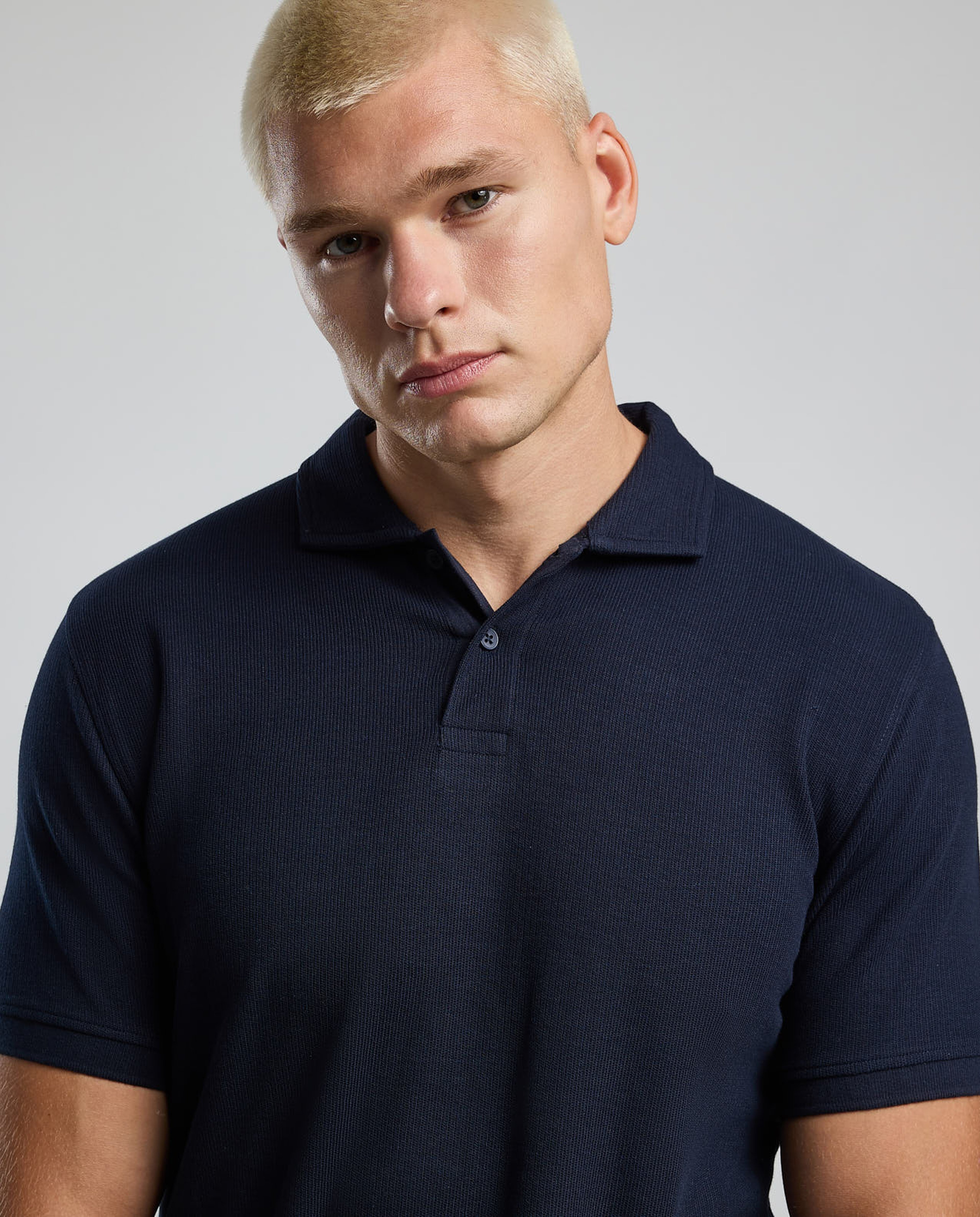 Ribbed Polo T-Shirt with Short Sleeves