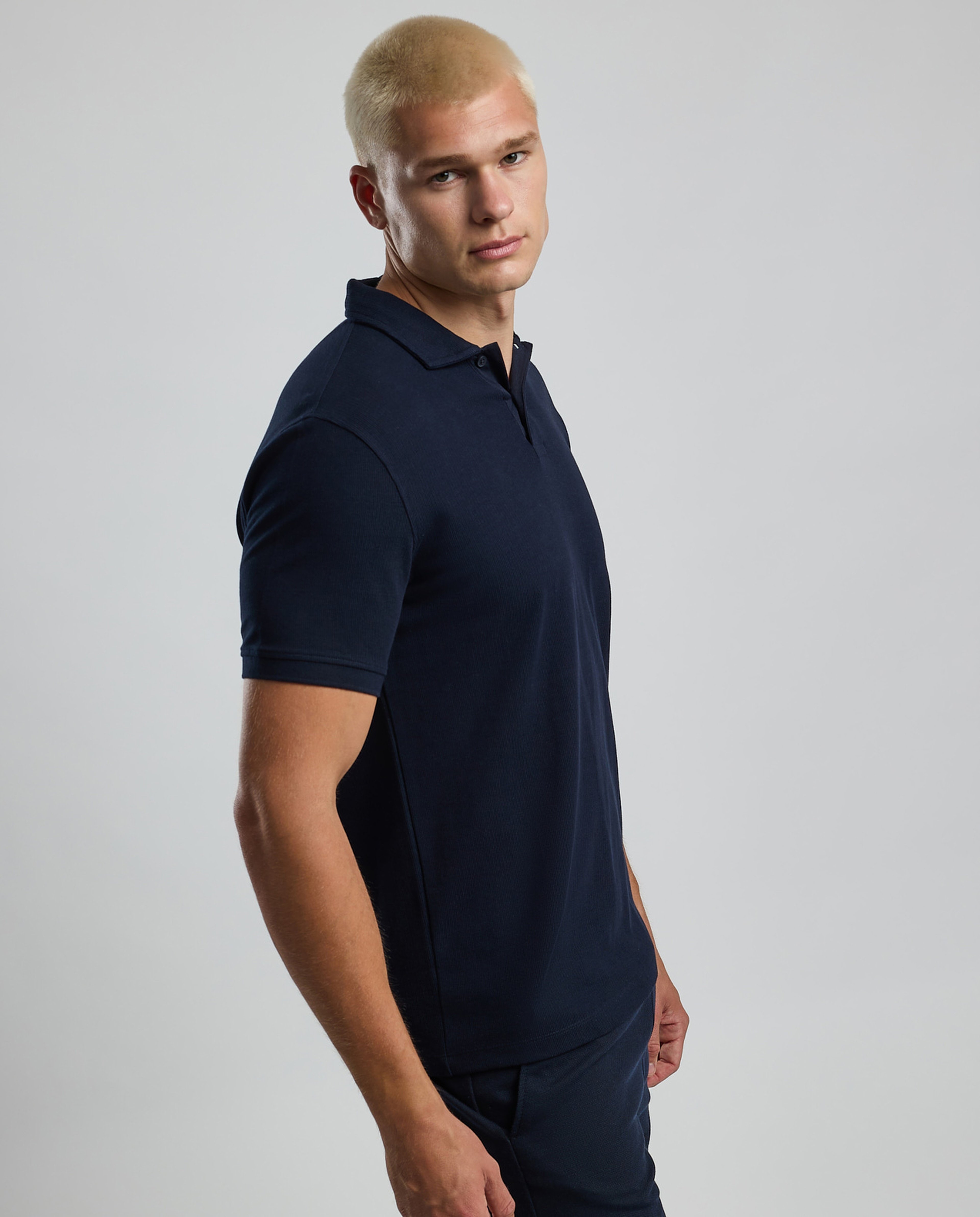 Ribbed Polo T-Shirt with Short Sleeves