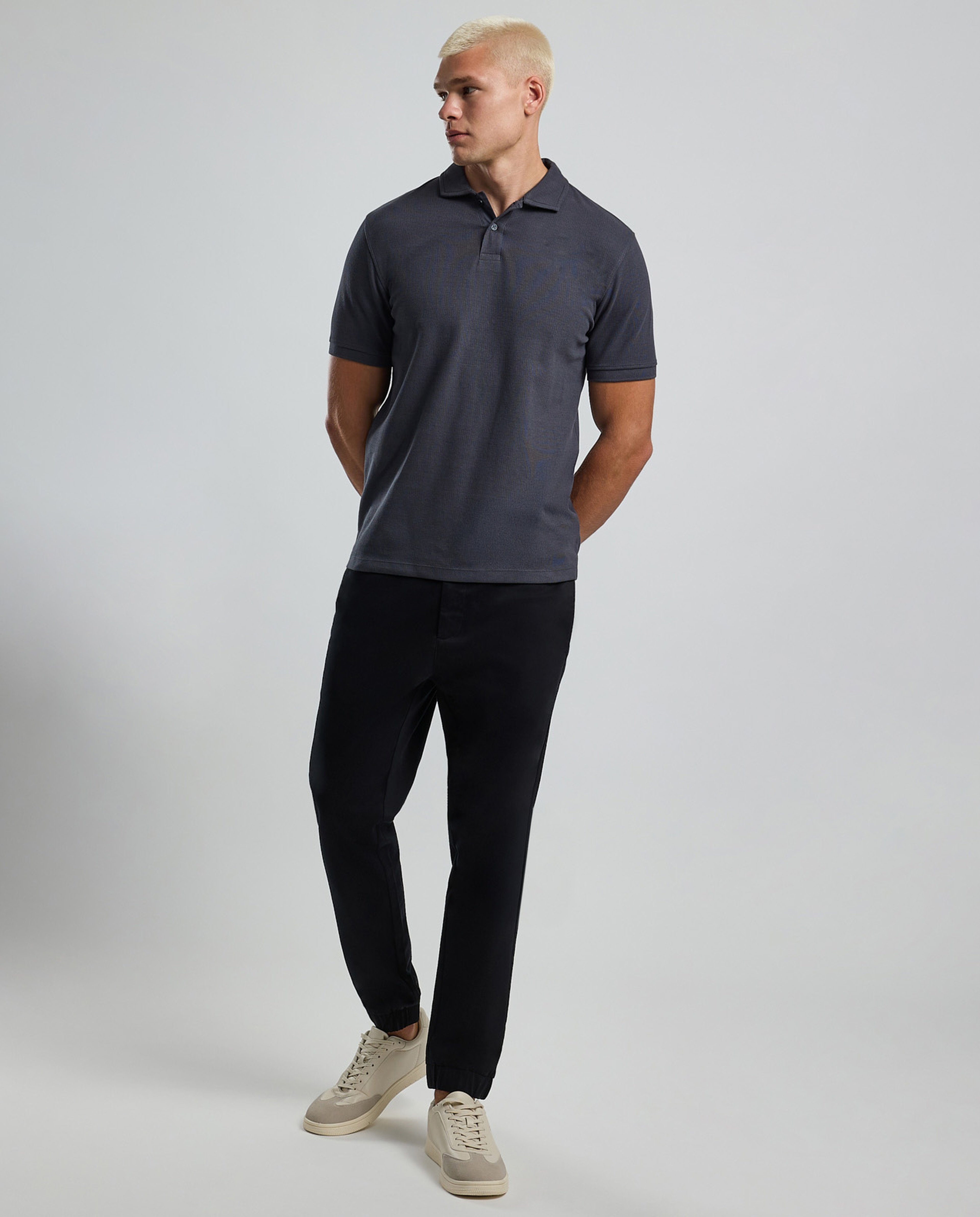 Ribbed Polo T-Shirt with Short Sleeves