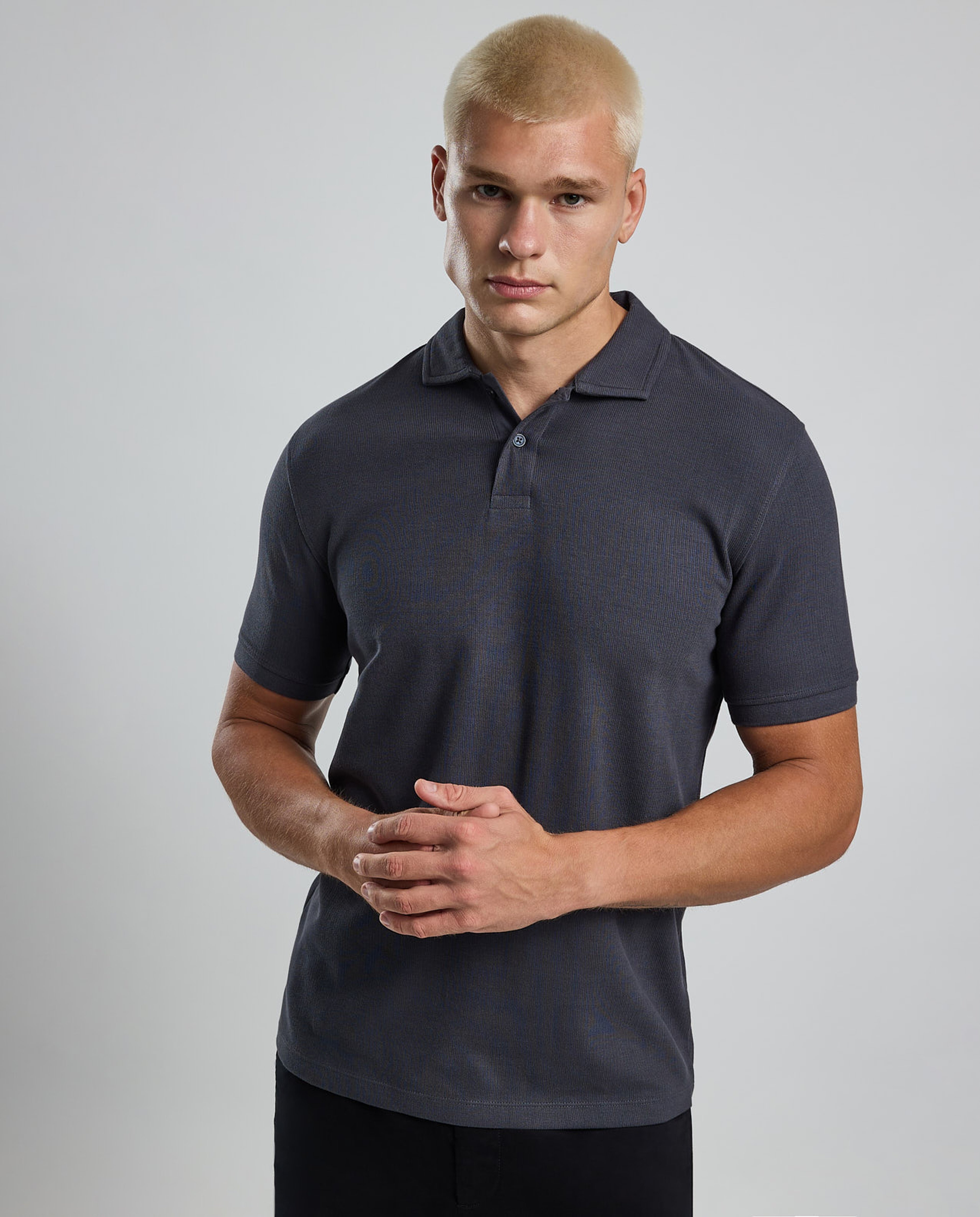 Ribbed Polo T-Shirt with Short Sleeves