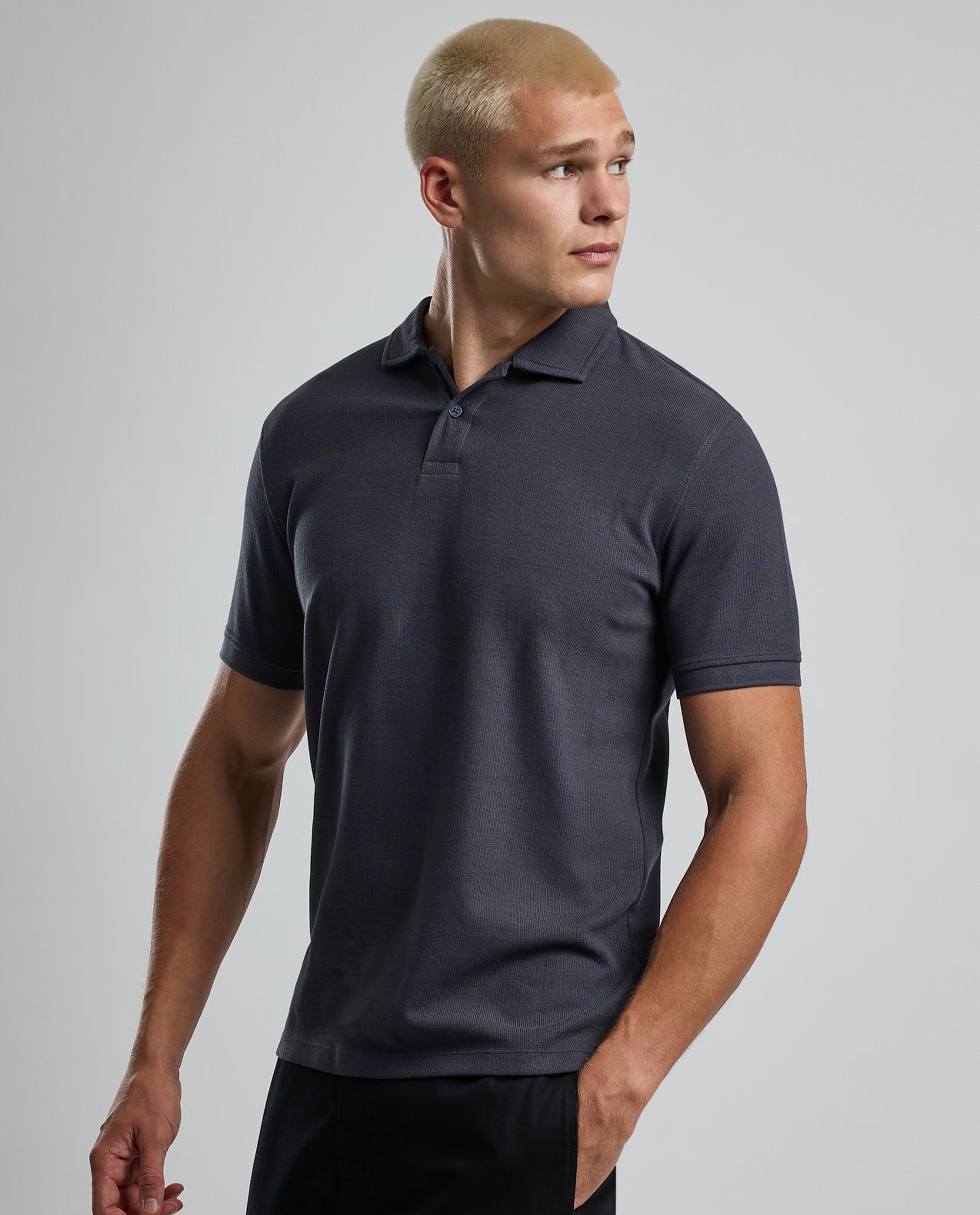 Ribbed Polo T-Shirt with Short Sleeves