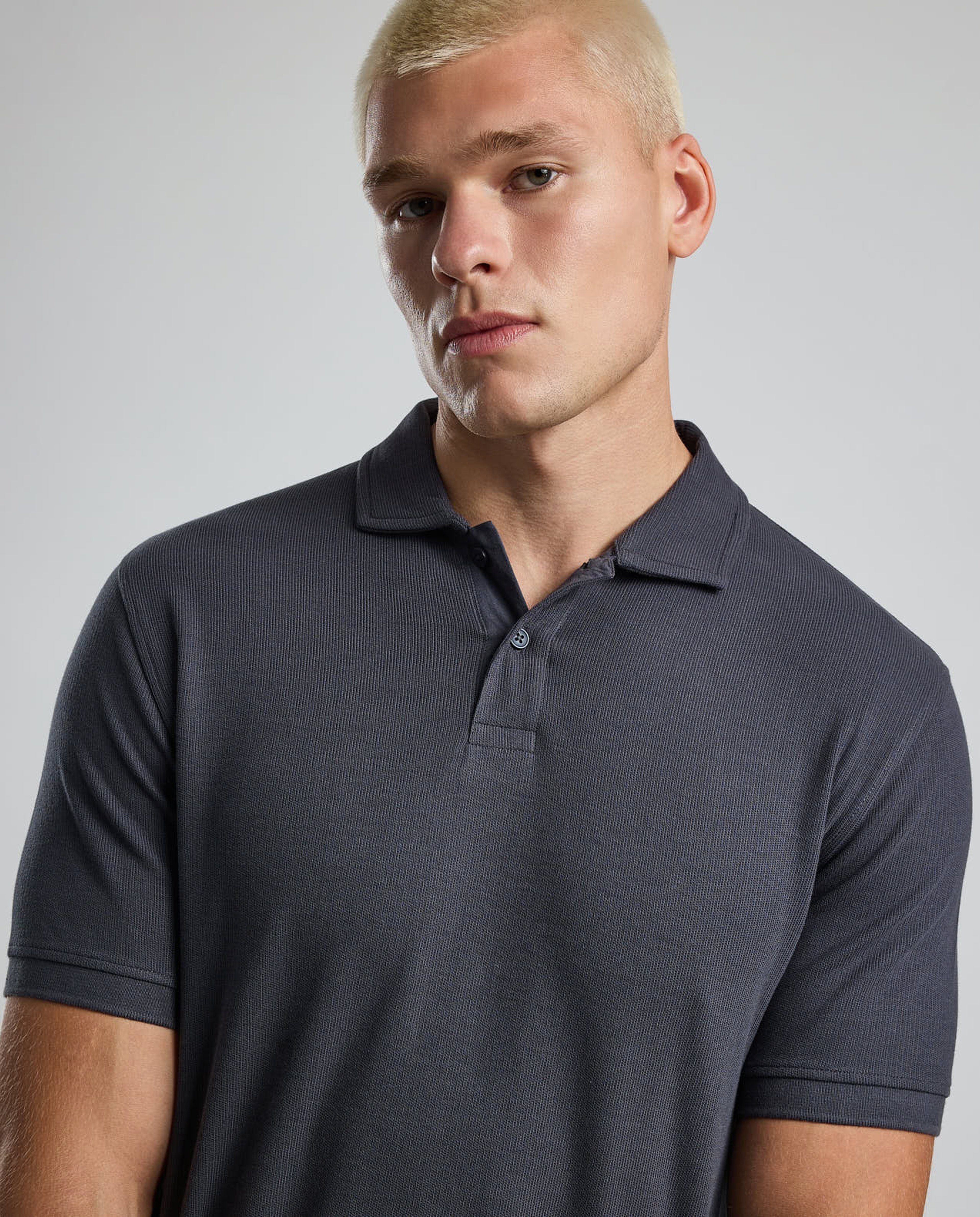 Ribbed Polo T-Shirt with Short Sleeves