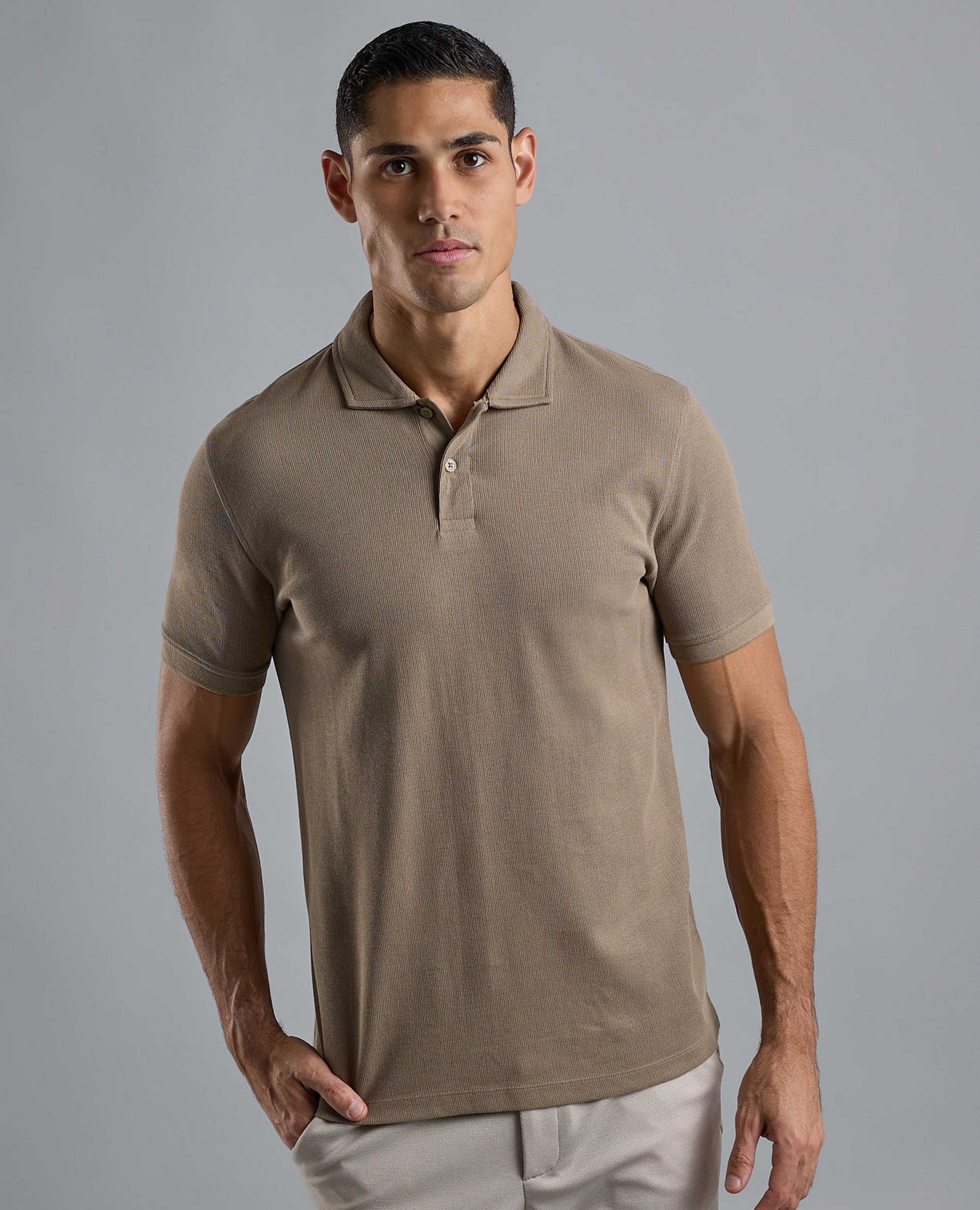 Ribbed Polo T-Shirt with Short Sleeves