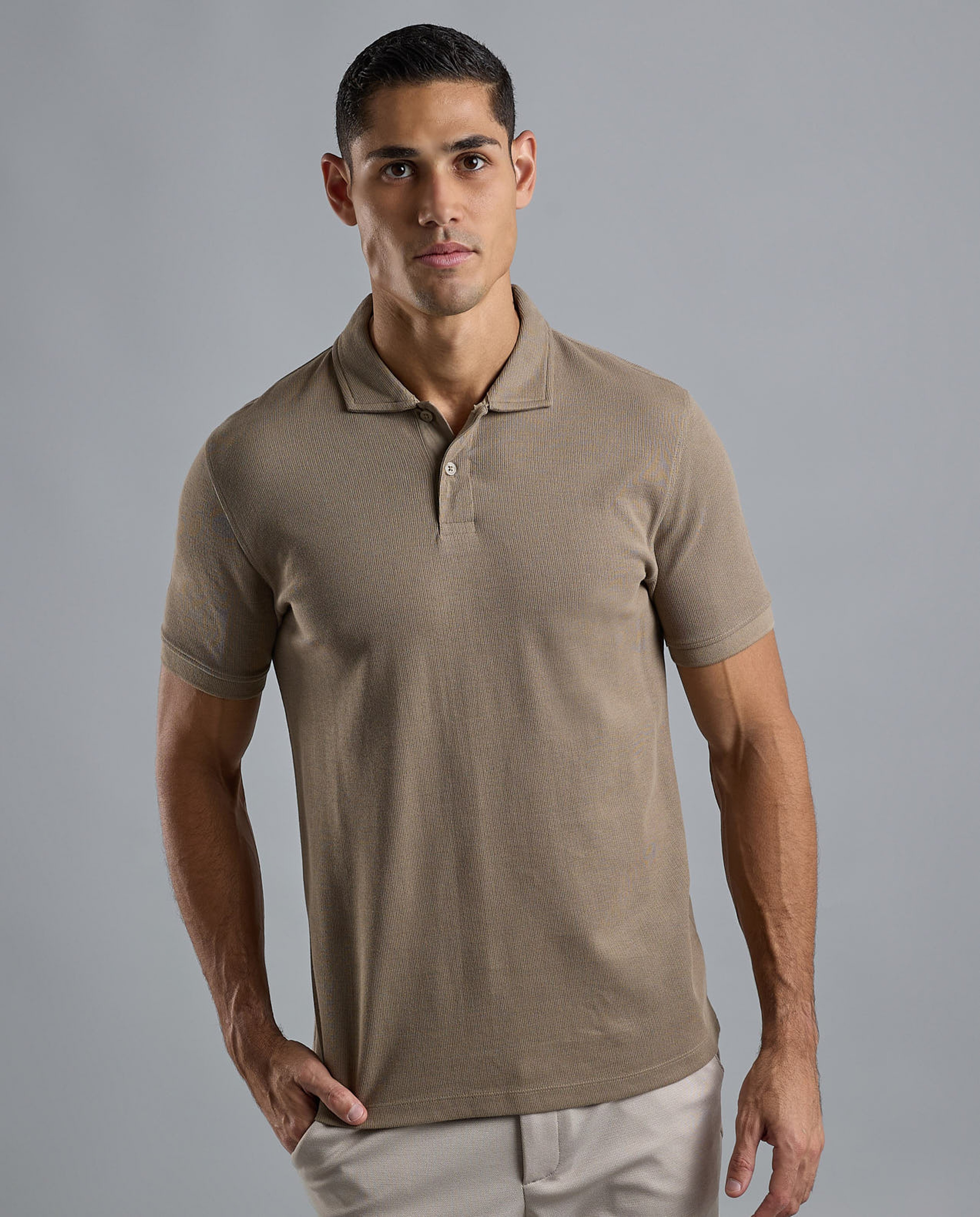 Ribbed Polo T-Shirt with Short Sleeves