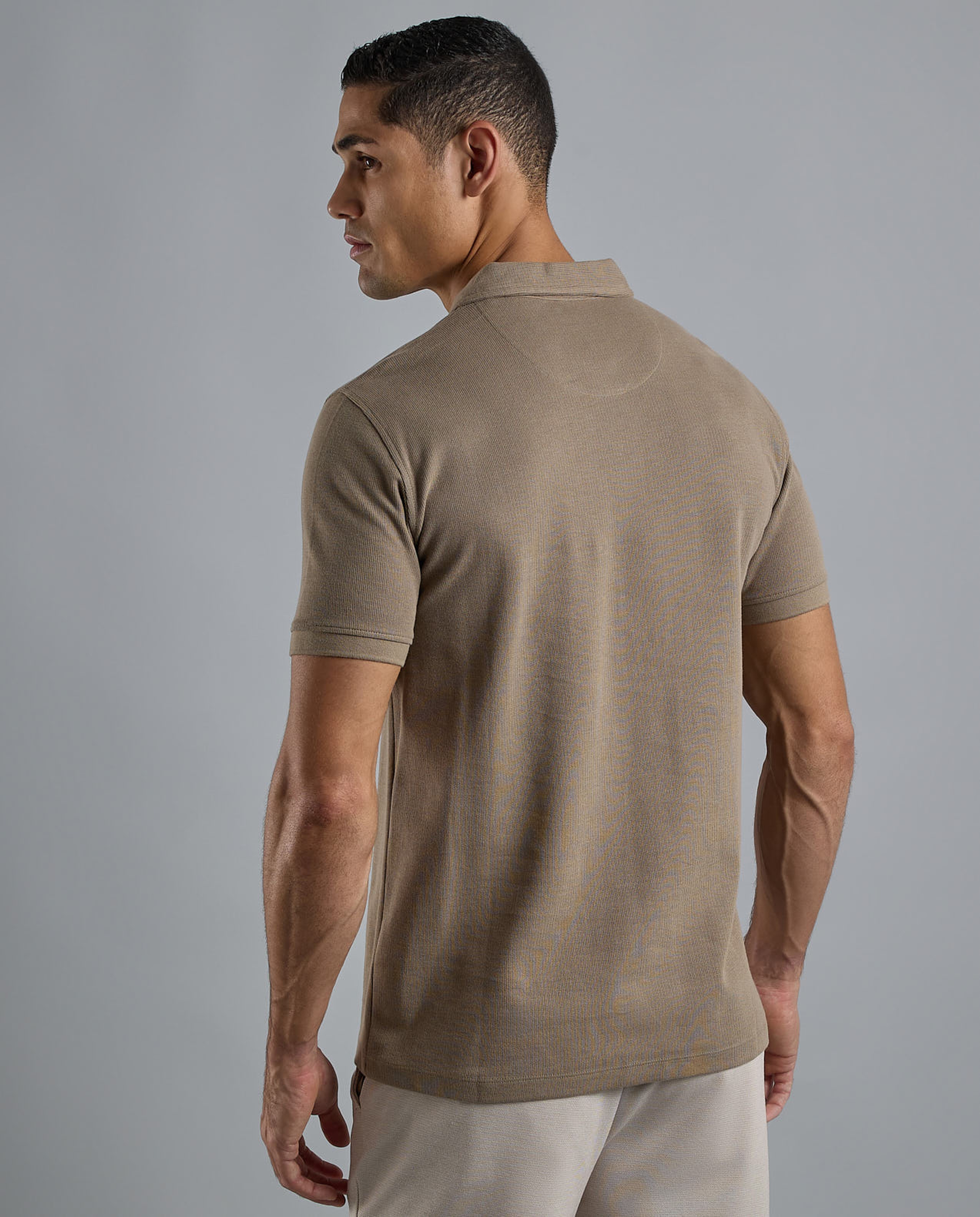 Ribbed Polo T-Shirt with Short Sleeves