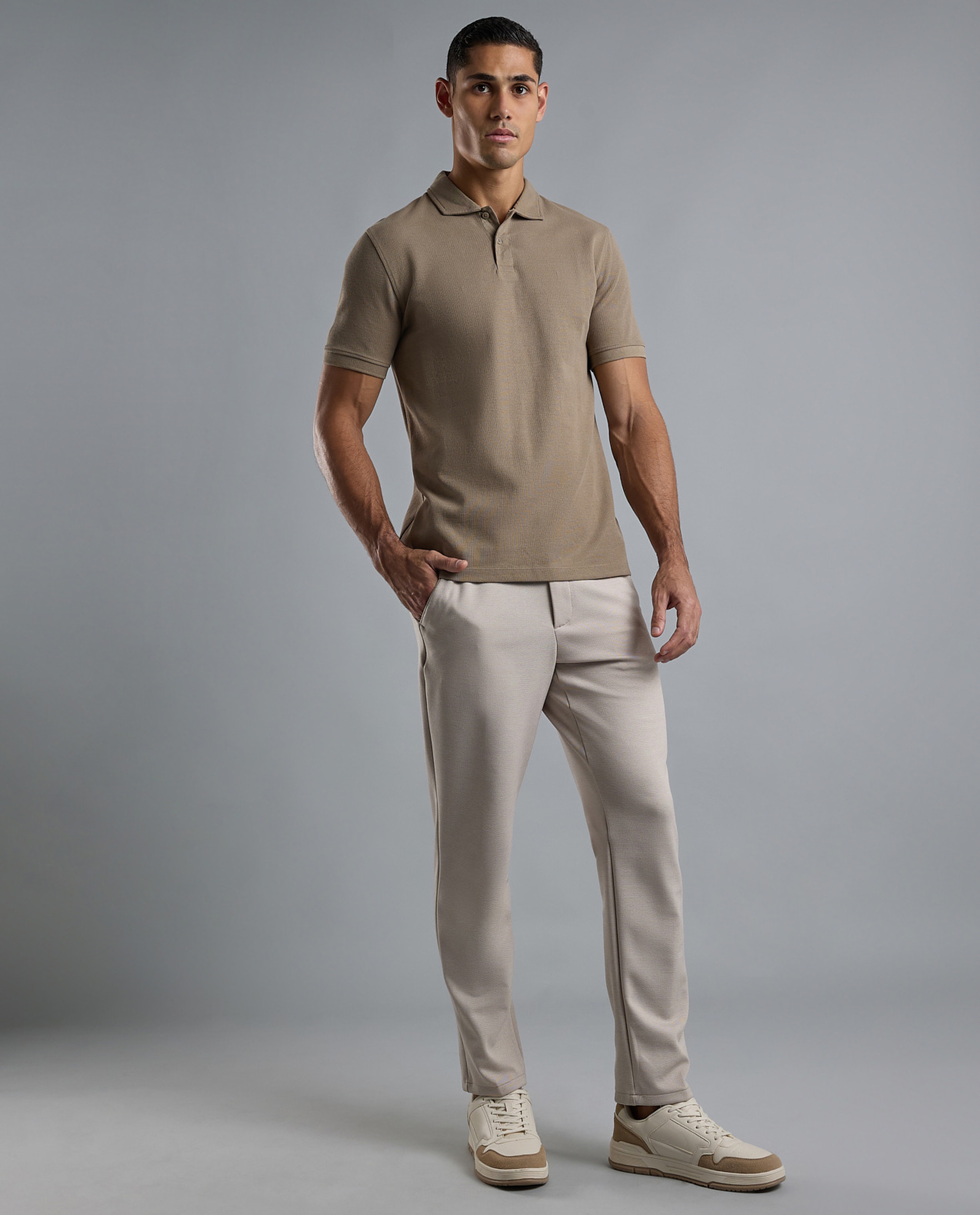 Ribbed Polo T-Shirt with Short Sleeves